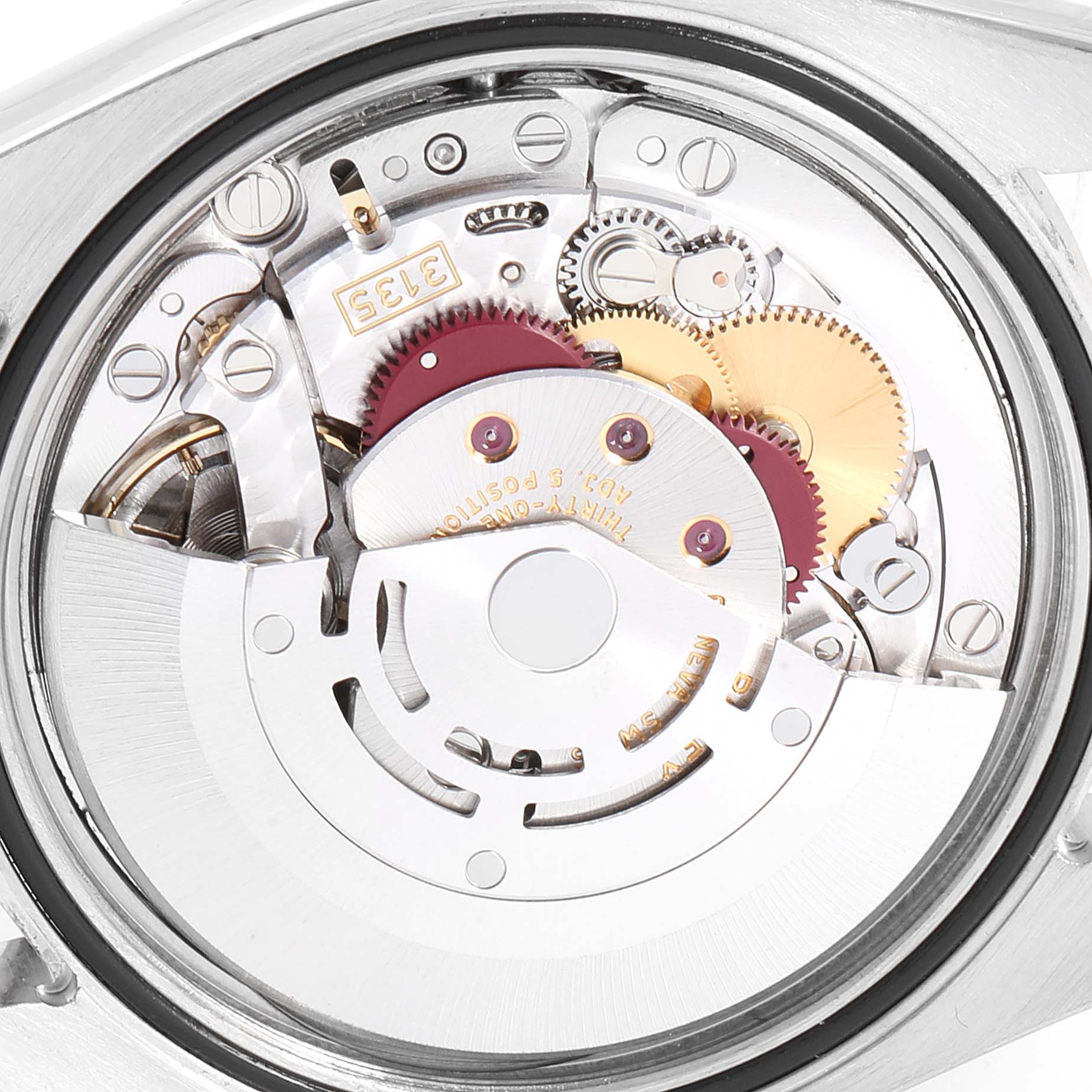 This image shows the internal mechanics of the Rolex Turn-o-Graph 116264 Men
s Stainless Steel White Dial 116264 Men
s Stainless Steel White Dial watch, focusing on the movement components.