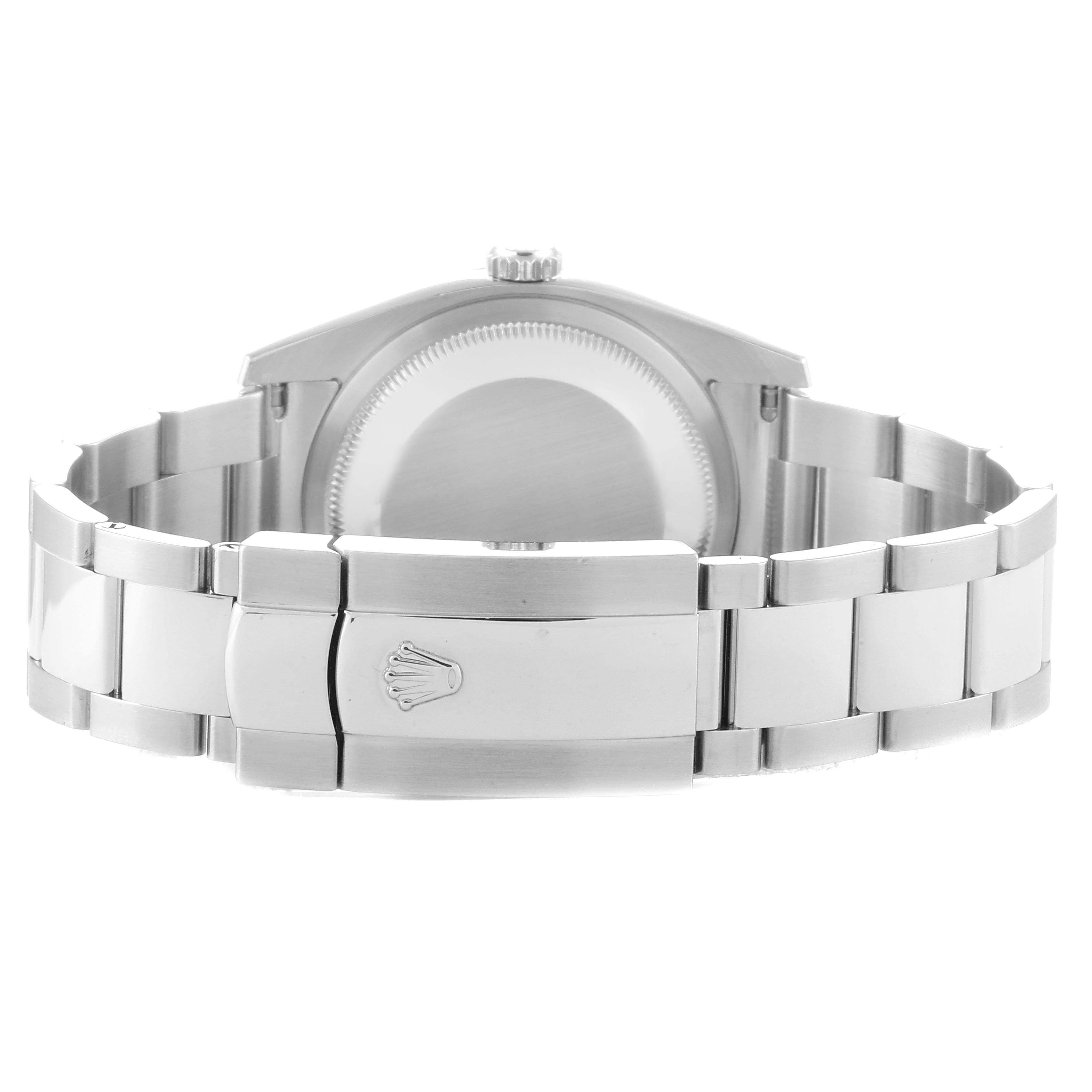The image shows the back case, clasp, and part of the bracelet of the Rolex Turn-o-Graph 116264 Men
s Stainless Steel White Dial 116264 Men
s Stainless Steel White Dial watch.