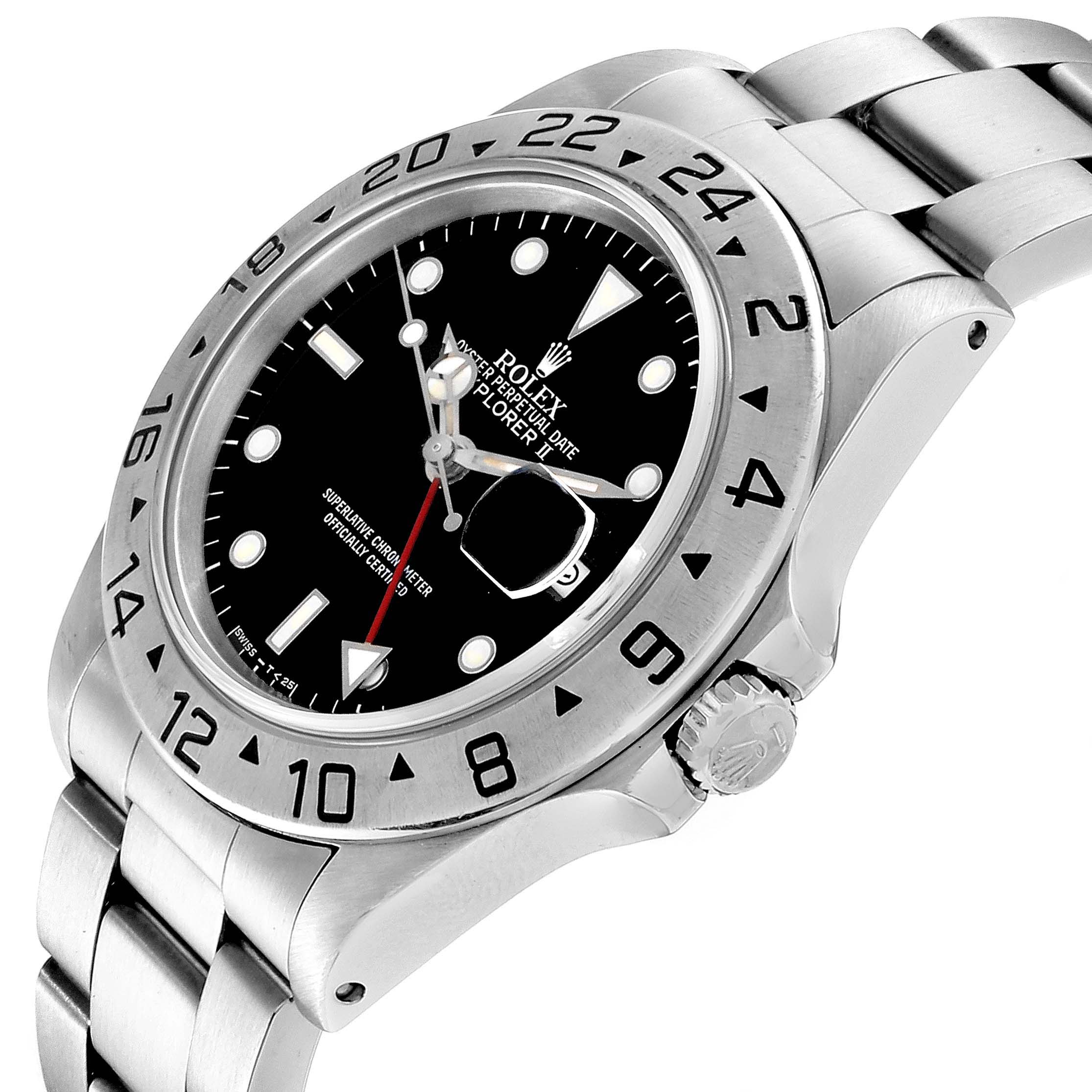 This image shows a side view of the Rolex Explorer 16570 Men
s Stainless Steel Black Dial 16570 Men
s Stainless Steel Black Dial watch, highlighting the bezel, crown, and bracelet.