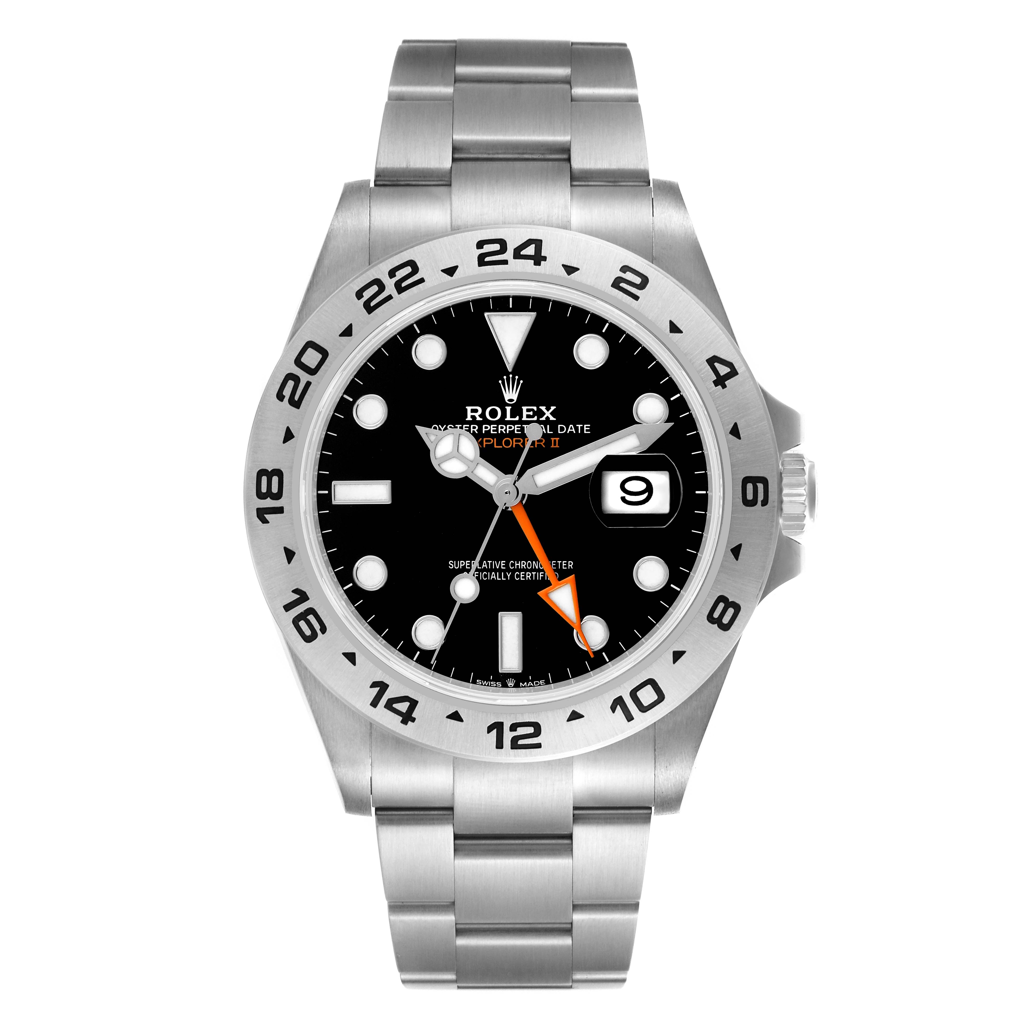 The Rolex Explorer 226570 Men's Stainless Steel Black Dial 226570 Men's Stainless Steel Black Dial watch is shown from a front view, highlighting its dial, bezel, bracelet, and crown.