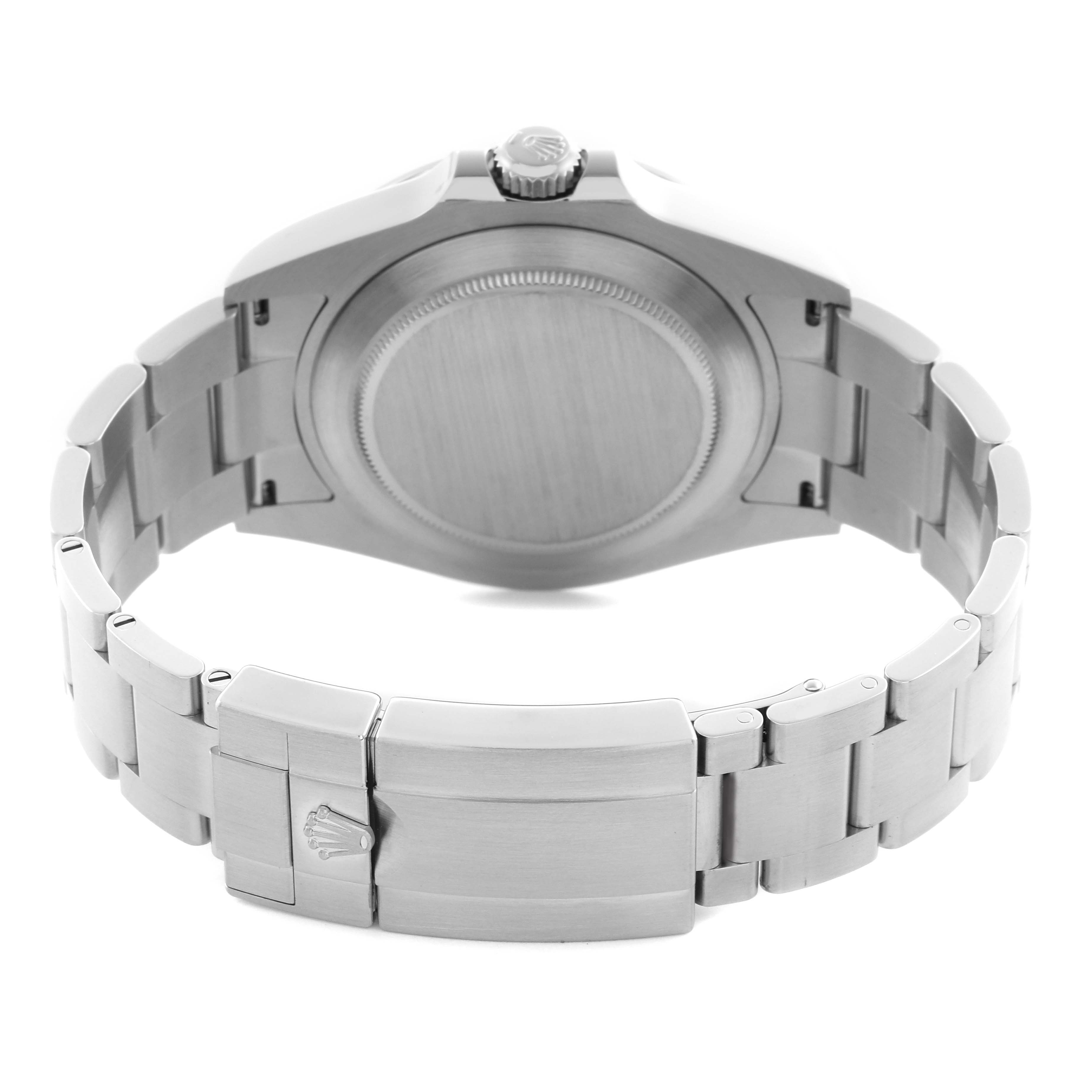 The image shows the back view of a Rolex Explorer 226570 Men's Stainless Steel Black Dial 226570 Men's Stainless Steel Black Dial watch, highlighting the case back, crown, and stainless steel bracelet.