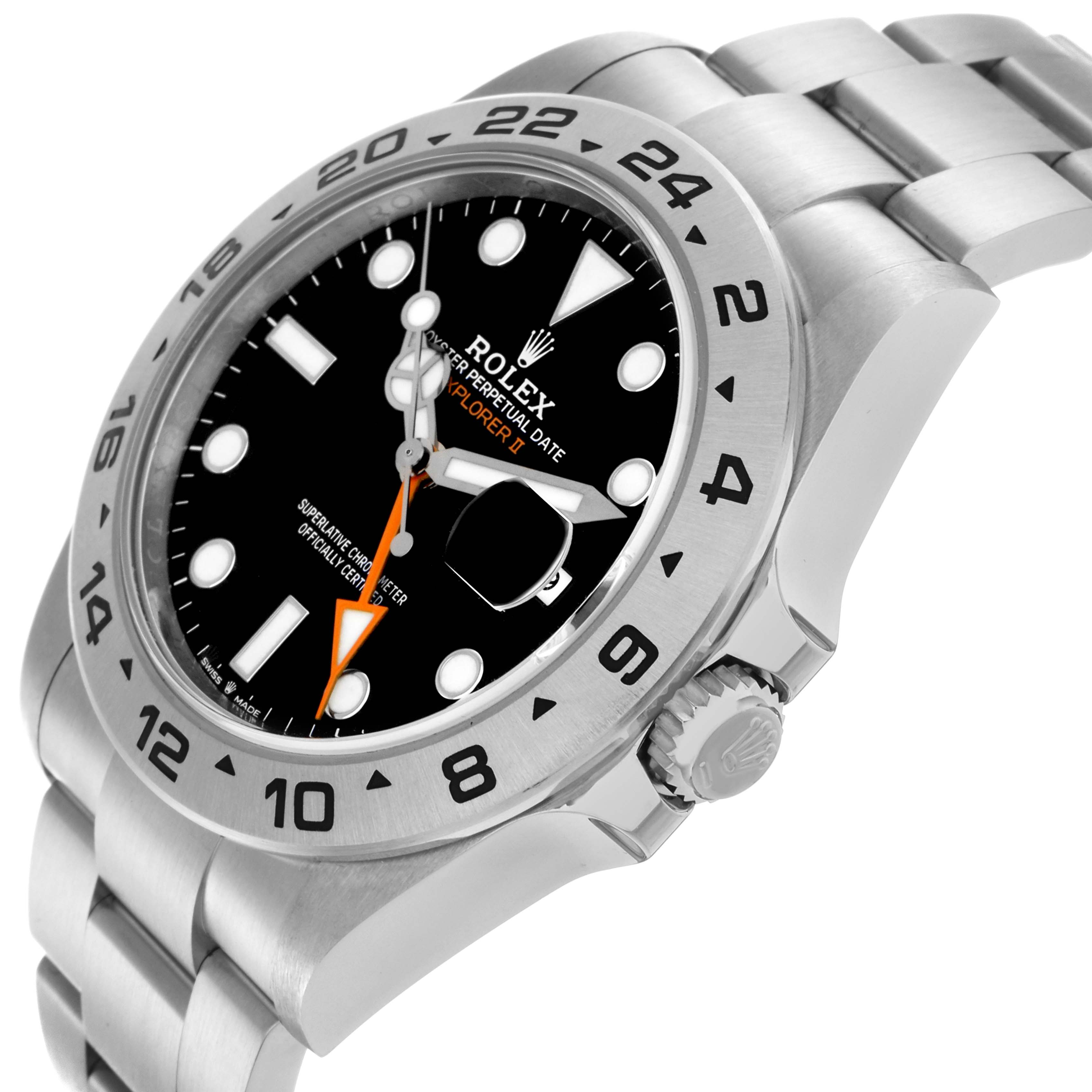 The Rolex Explorer 226570 Men's Stainless Steel Black Dial 226570 Men's Stainless Steel Black Dial model watch is shown at an angled side view highlighting the face, bezel, and bracelet.