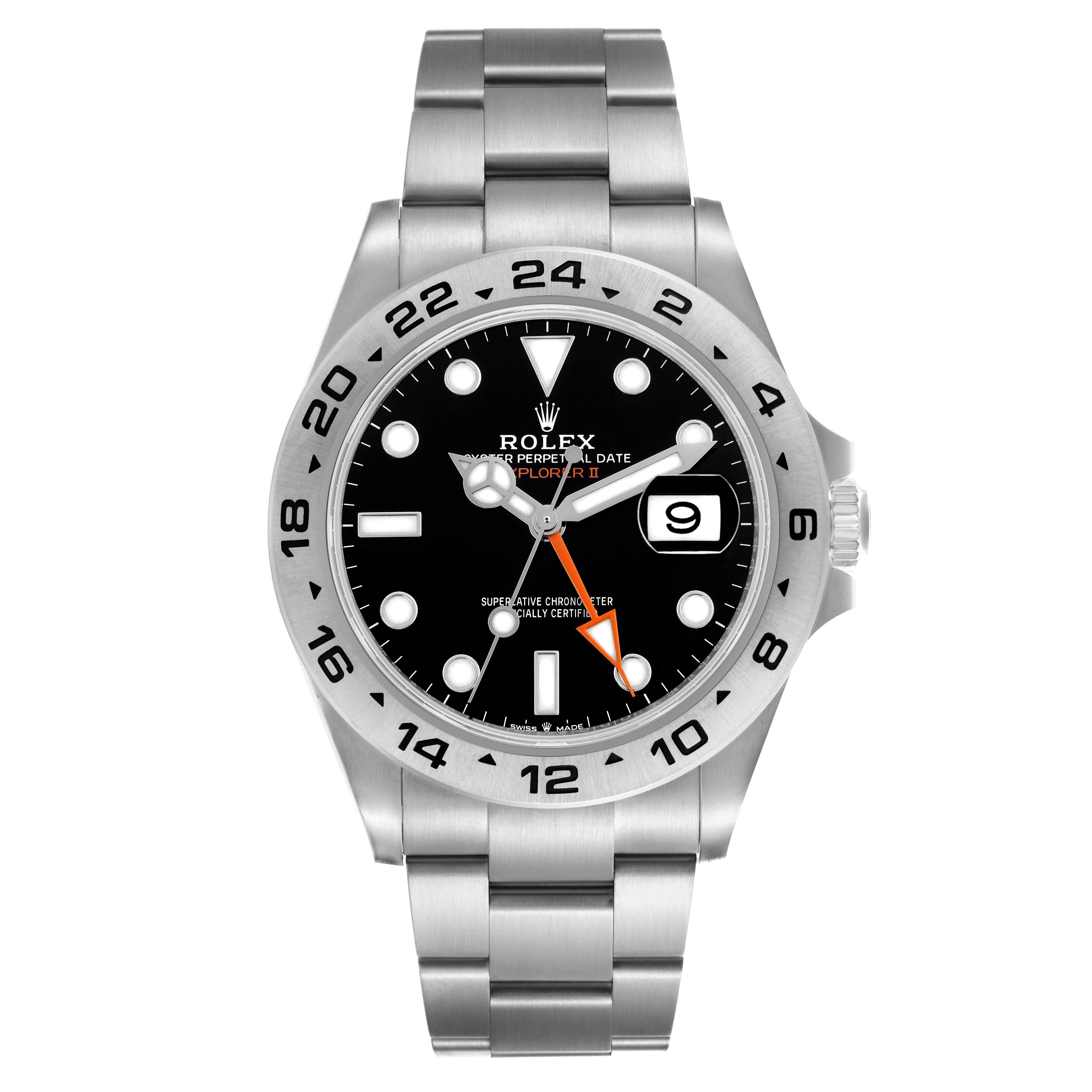 The Rolex GMT-Master 226570 Men's Stainless Steel Black Dial 226570 Men's Stainless Steel Black Dial model is shown from a front angle, displaying the bezel, dial, and bracelet.