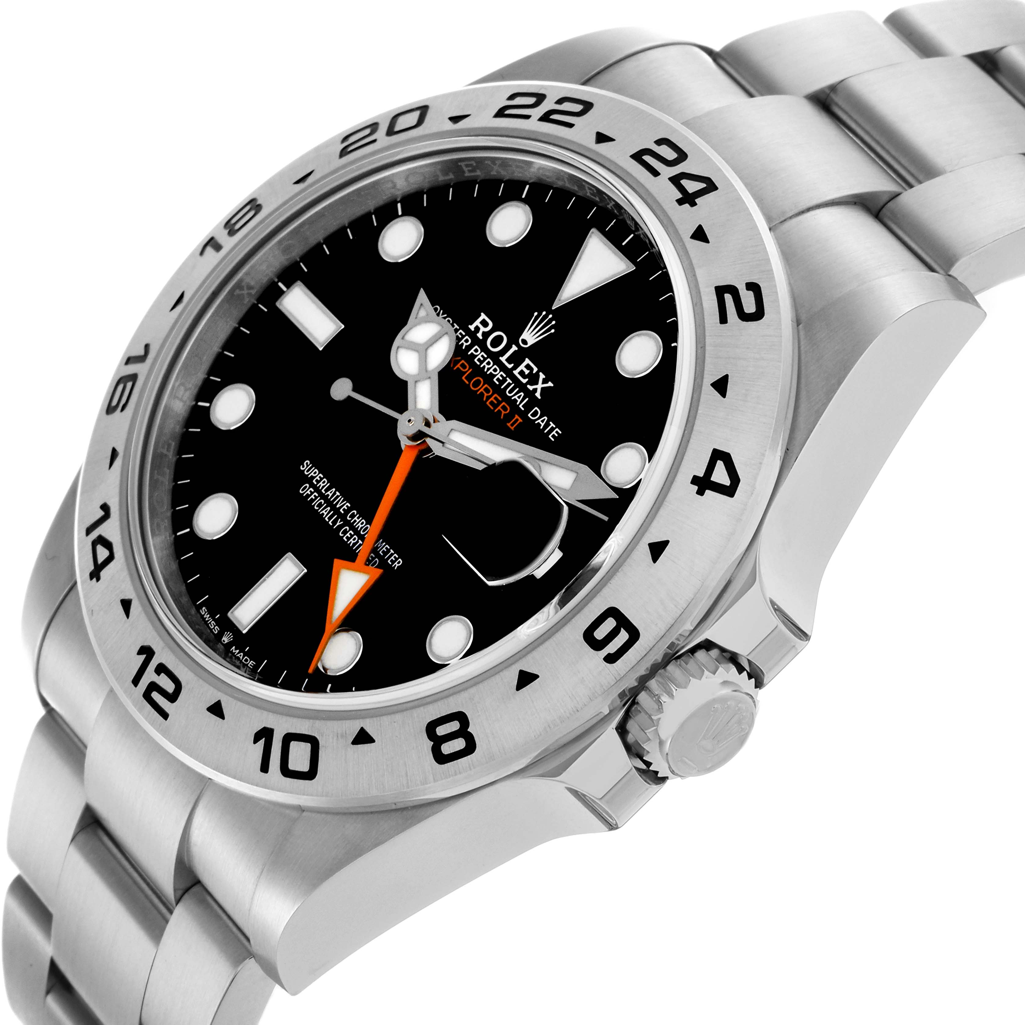 The Rolex GMT-Master 226570 Men's Stainless Steel Black Dial 226570 Men's Stainless Steel Black Dial model is shown at an angled view, highlighting its bezel, dial, crown, and bracelet.