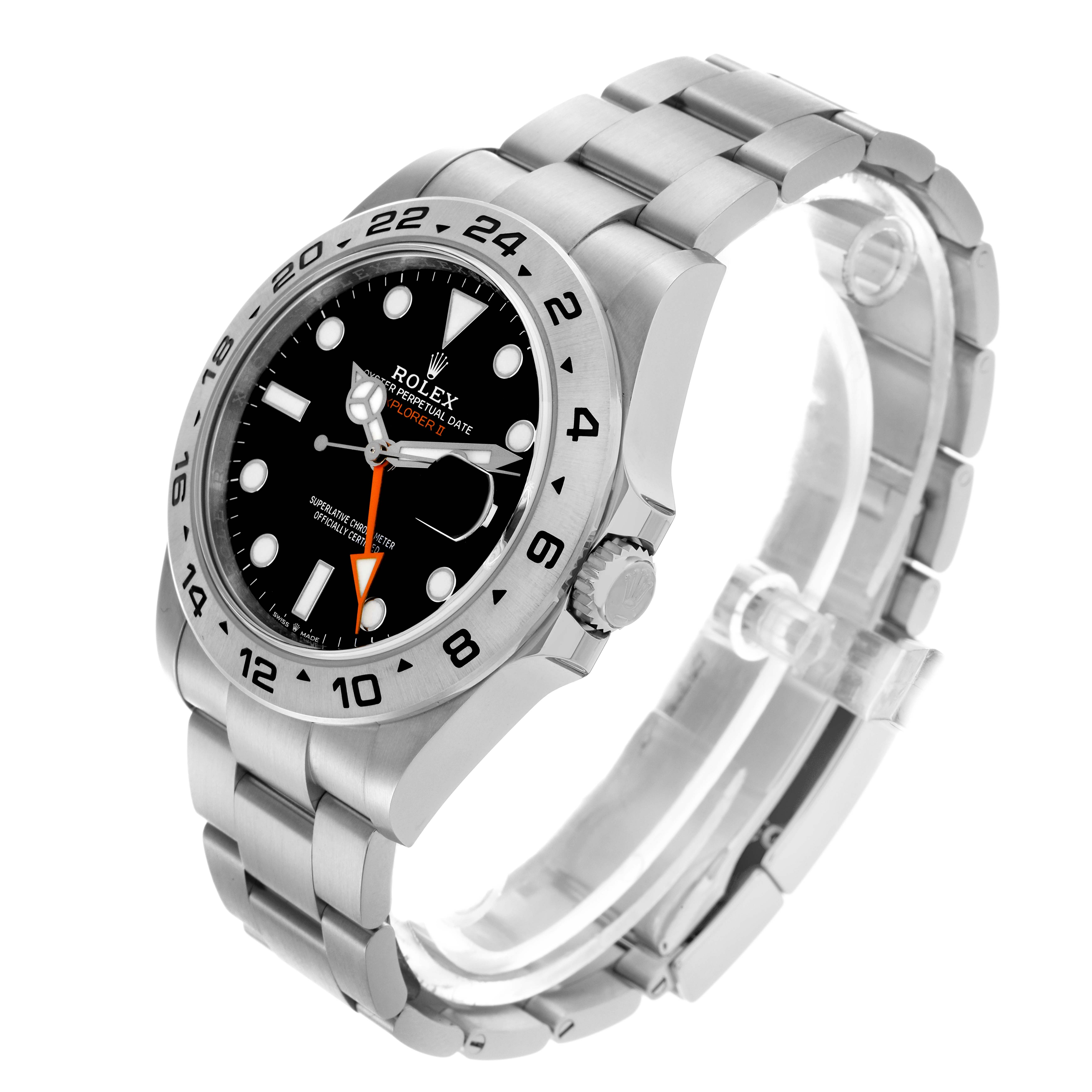 The Rolex GMT-Master 226570 Men's Stainless Steel Black Dial 226570 Men's Stainless Steel Black Dial is displayed at a three-quarter angle, showing the face, bezel, crown, and part of the bracelet.