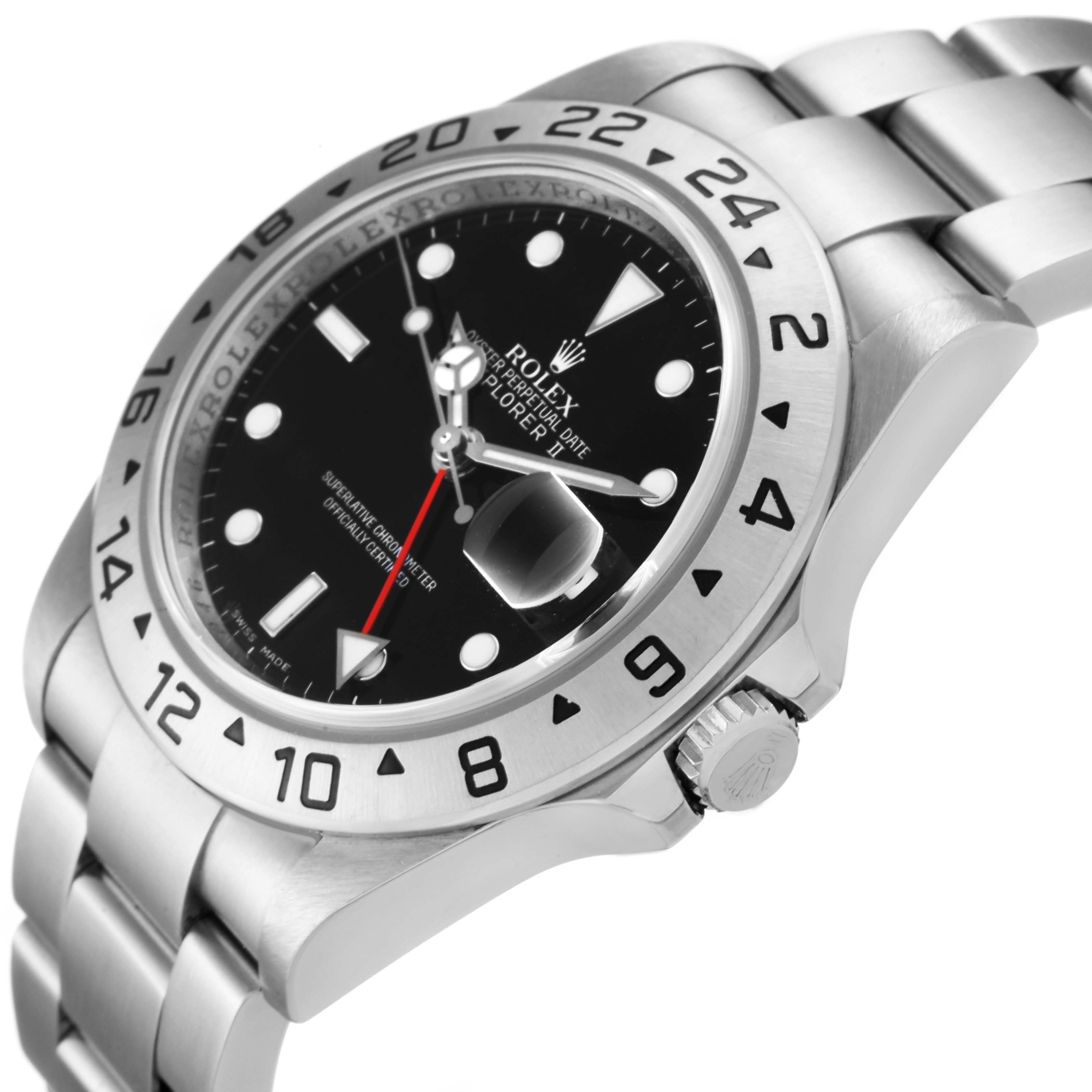 The image shows a side angle view of the Rolex Explorer 16570 Men's Stainless Steel Black Dial 16570 Men's Stainless Steel Black Dial watch, featuring its bezel, dial, hands, and bracelet.