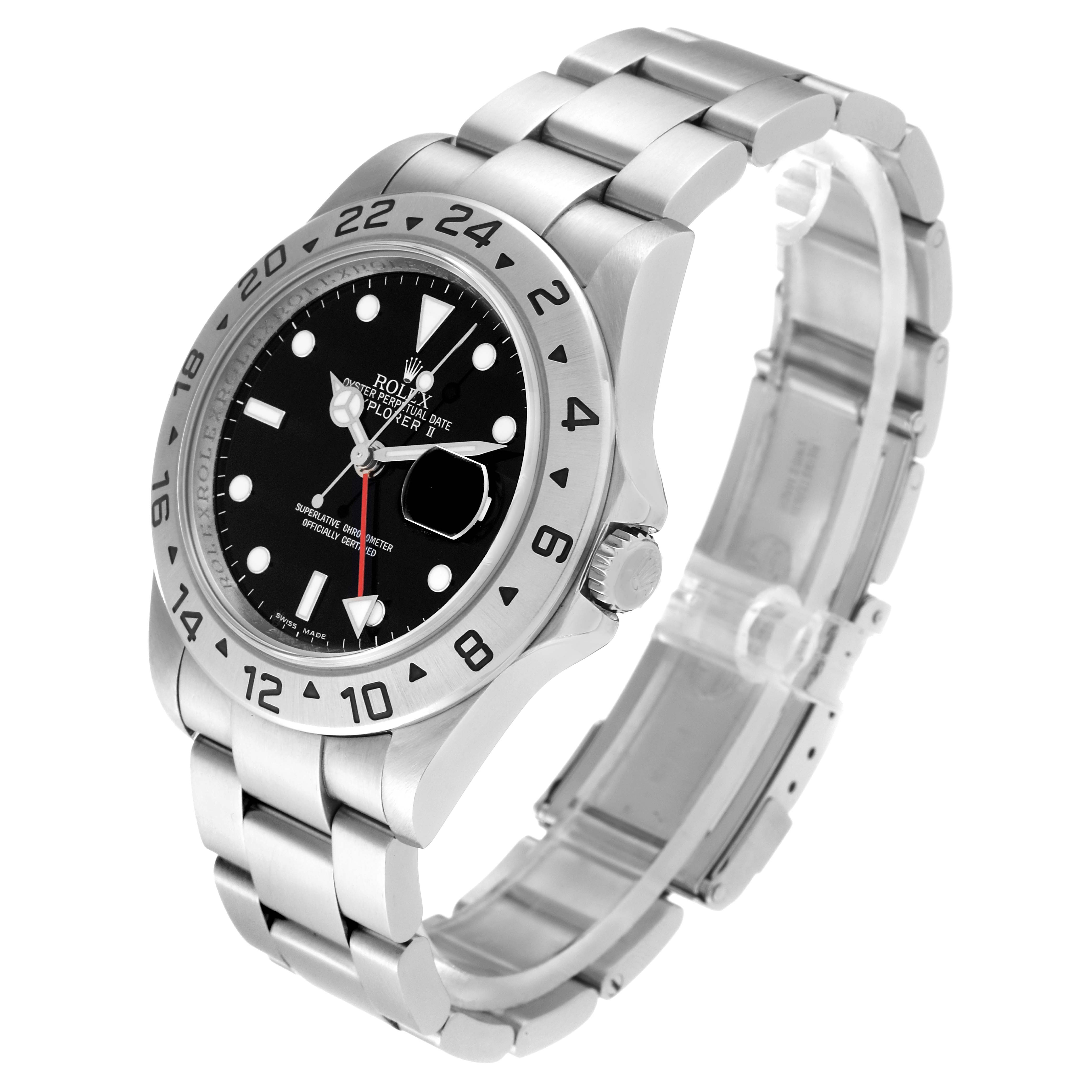 This image shows the Rolex Explorer 16570 Men's Stainless Steel Black Dial 16570 Men's Stainless Steel Black Dial watch from an angled side view, highlighting the dial, bezel, bracelet, and crown.