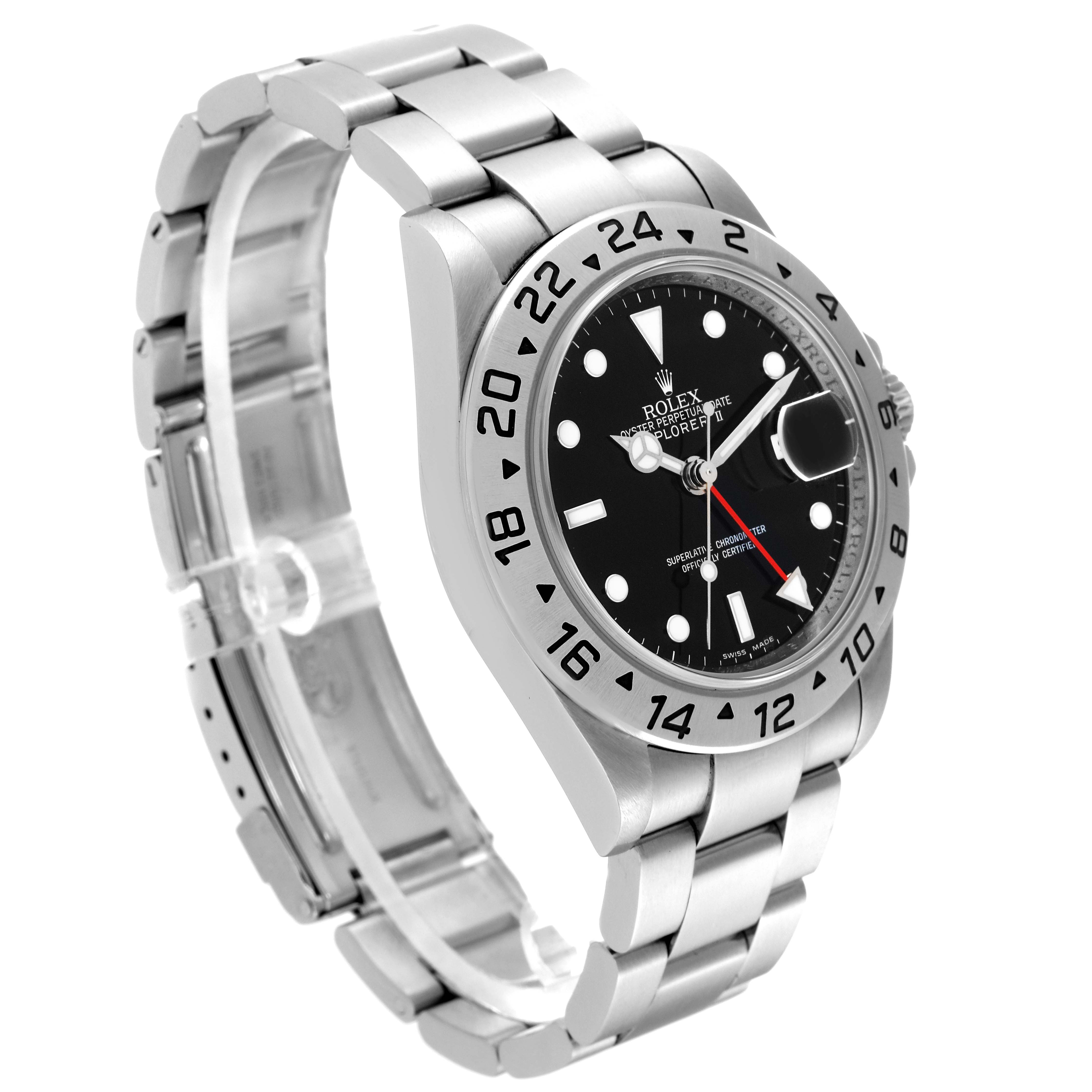 The image shows a side view of the Rolex Explorer 16570 Men's Stainless Steel Black Dial 16570 Men's Stainless Steel Black Dial model, highlighting the wristband, case, bezel, and part of the dial.