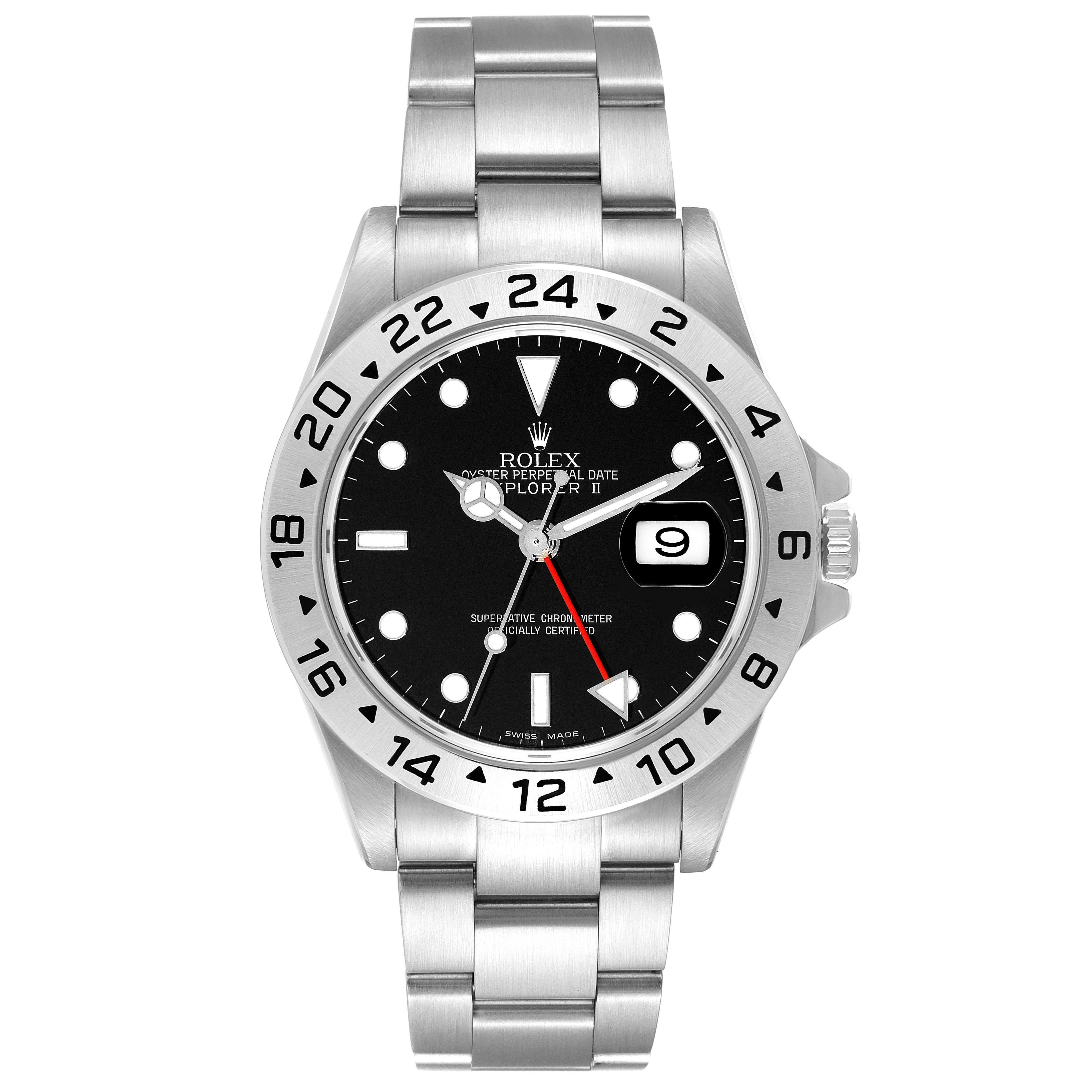 The image shows a frontal view of the Rolex Explorer 16570 Men's Stainless Steel Black Dial 16570 Men's Stainless Steel Black Dial watch, displaying the dial, bezel, hands, and bracelet.