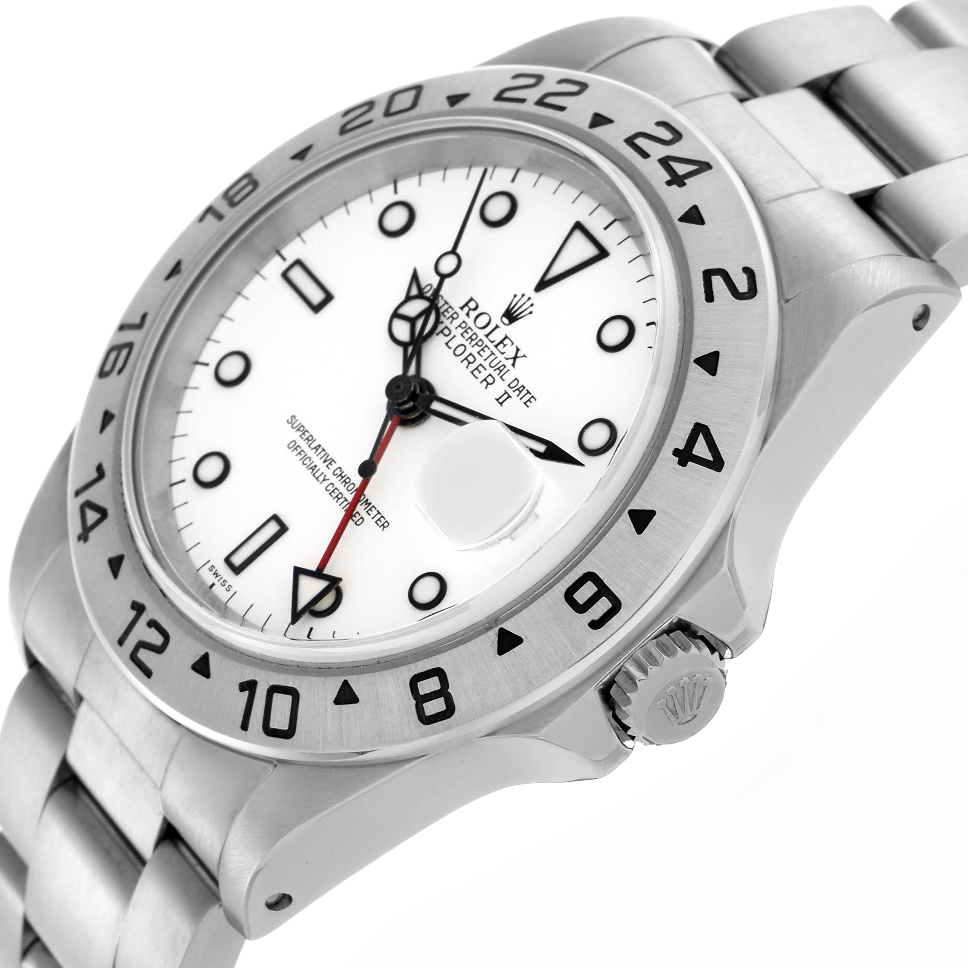 The image shows a Rolex Explorer 16570 Men's Stainless Steel White Dial 16570 Men's Stainless Steel White Dial watch at a side angle highlighting its bezel, dial, crown, and bracelet.
