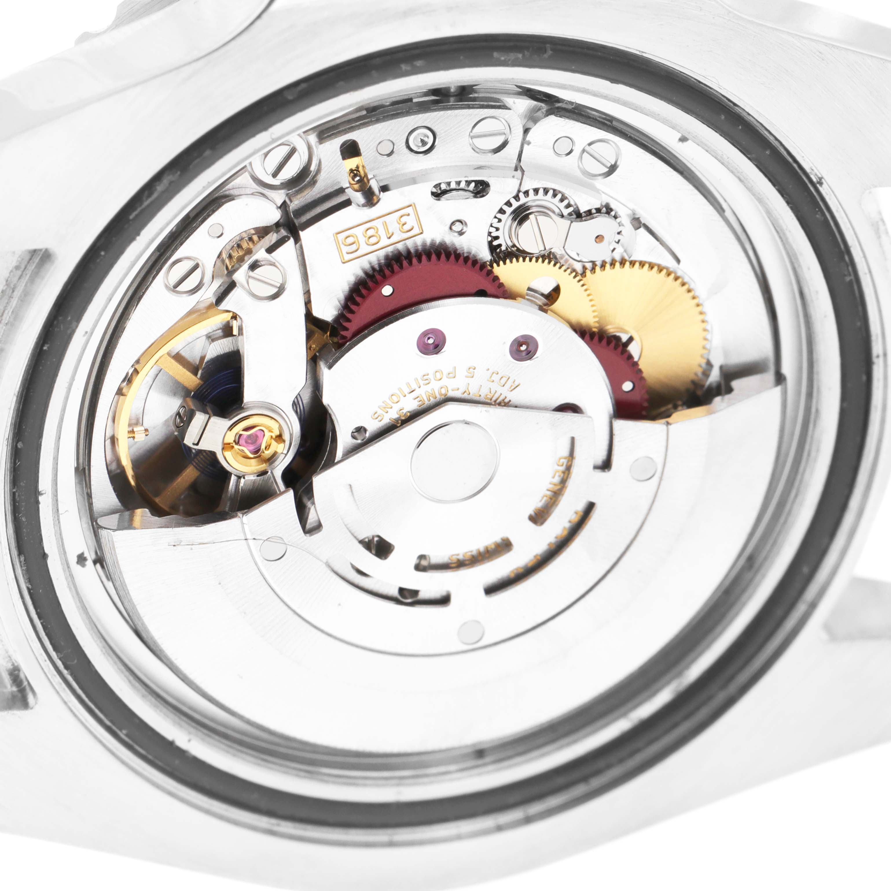 This image shows the internal movement mechanism of a Rolex GMT-Master 116710 Men's Stainless Steel Black Dial 116710 Men's Stainless Steel Black Dial watch from a top-down angle.