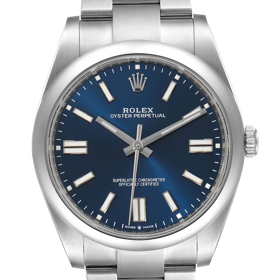 Rolex Oyster Perpetual 41mm Blue Dial Steel Watch Unworn SwissWatchExpo