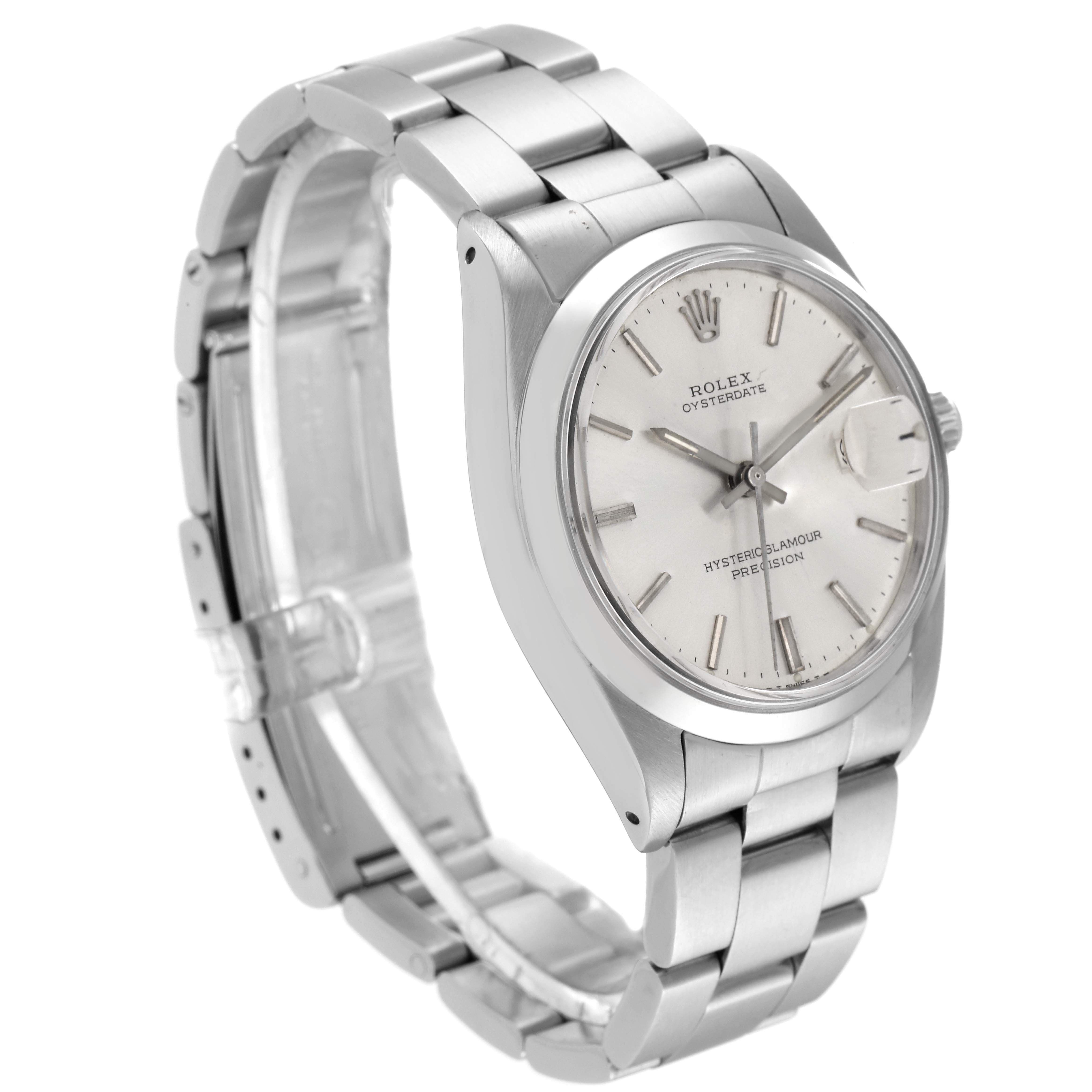 The image shows a Rolex Vintage Collection 6694 Men's Stainless Steel Silver Dial 6694 Men's Stainless Steel Silver Dial Oysterdate watch at a three-quarter angle, highlighting its face, bezel, and bracelet.