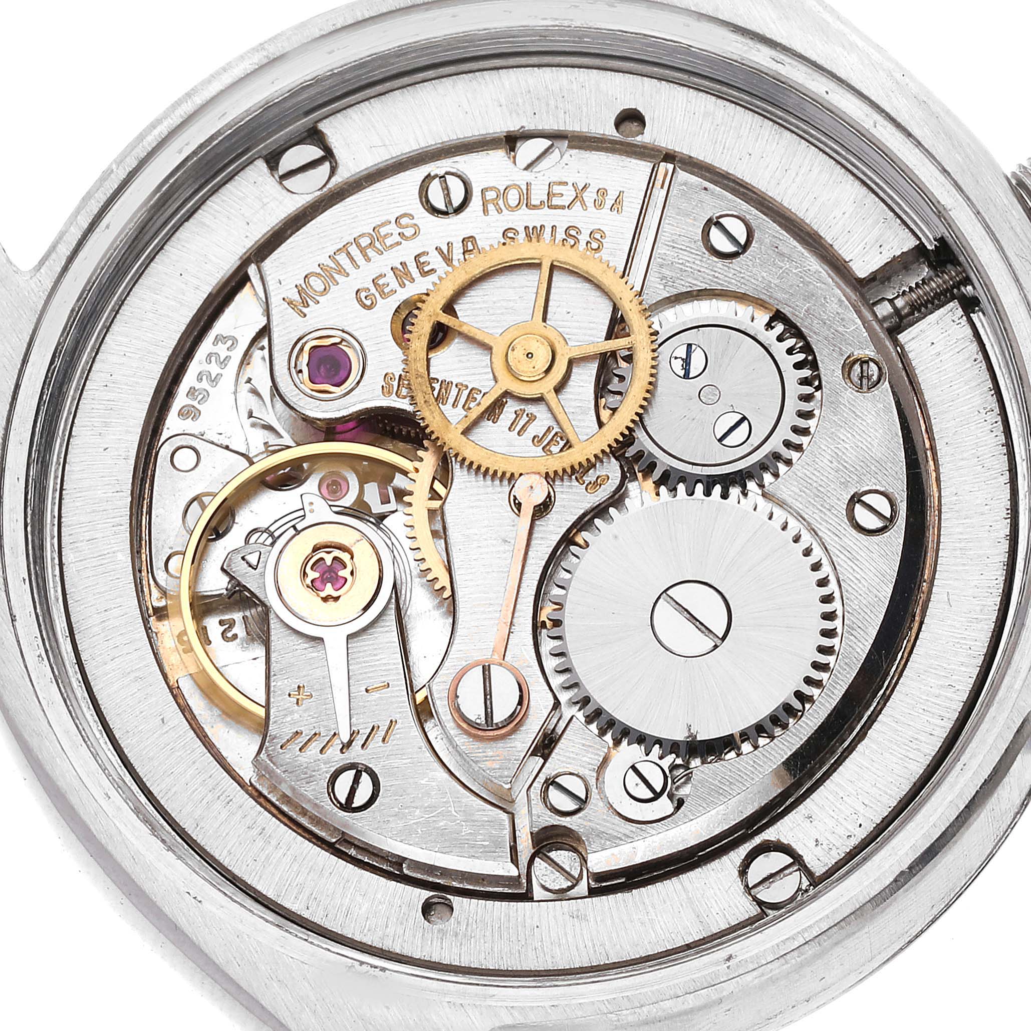 This image shows the inner mechanical movement of a Rolex Vintage Collection 6694 Men's Stainless Steel Silver Dial 6694 Men's Stainless Steel Silver Dial watch from a straight top-down angle.