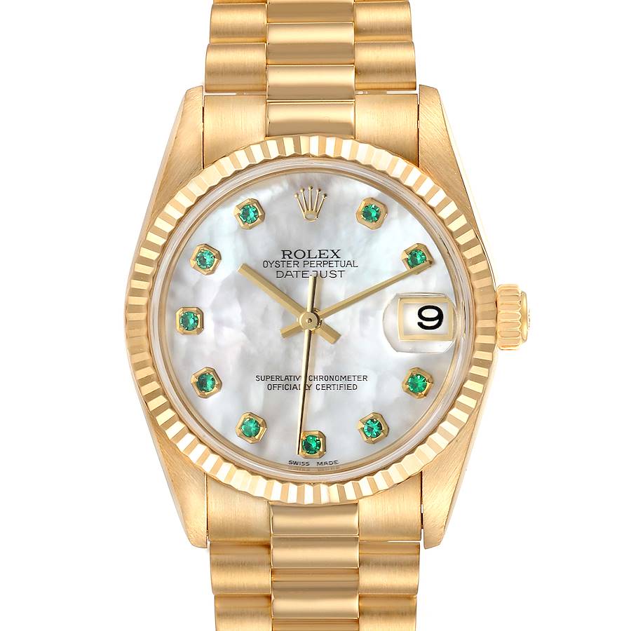 Rolex President Midsize Yellow Gold MOP Emerald Ladies Watch 78278  SwissWatchExpo