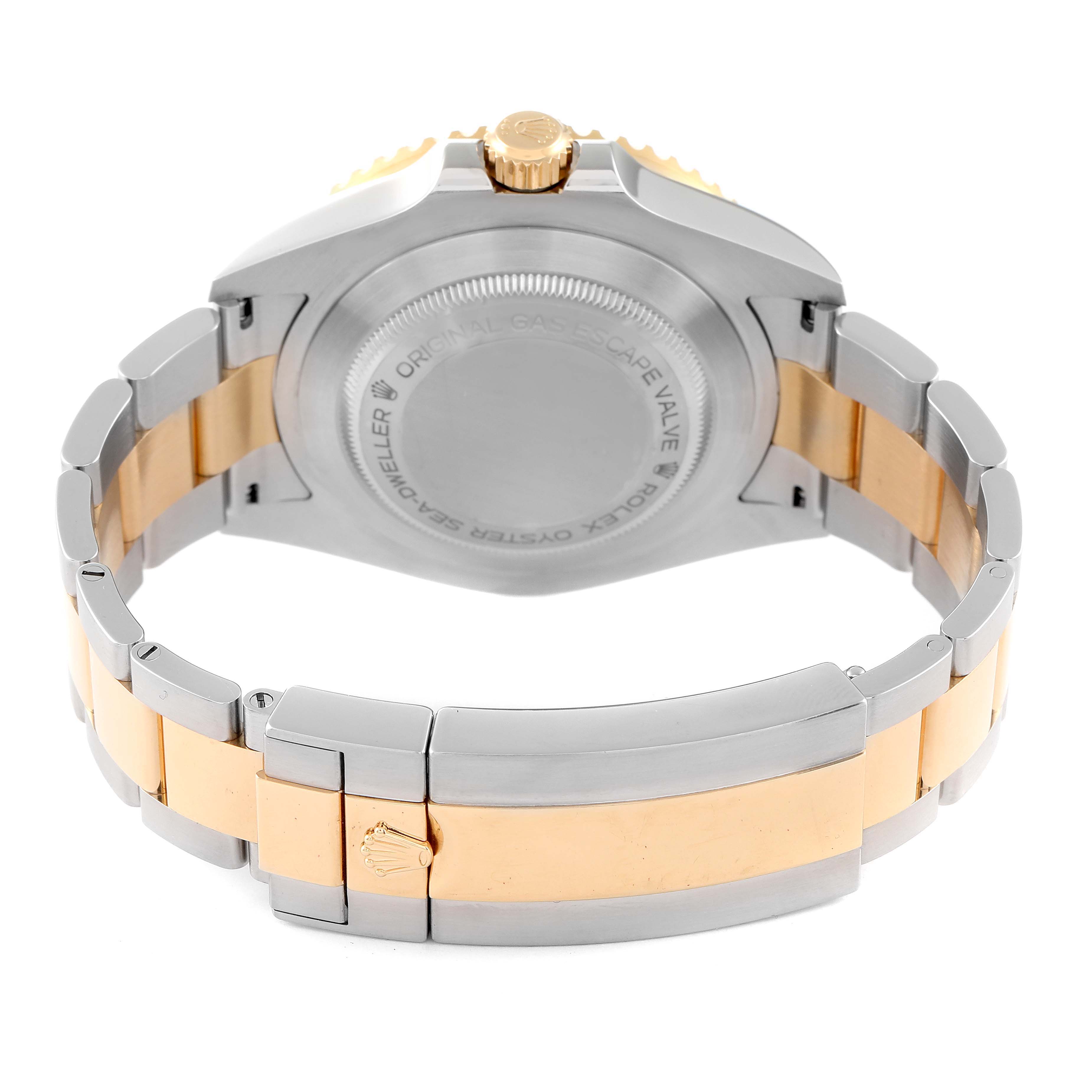The image shows the back view of a Rolex Sea-Dweller 126603 Men's Steel and Gold (two tone) Black Dial 126603 Men's Steel and Gold (two tone) Black Dial watch, highlighting the case back, bracelet, and clasp.