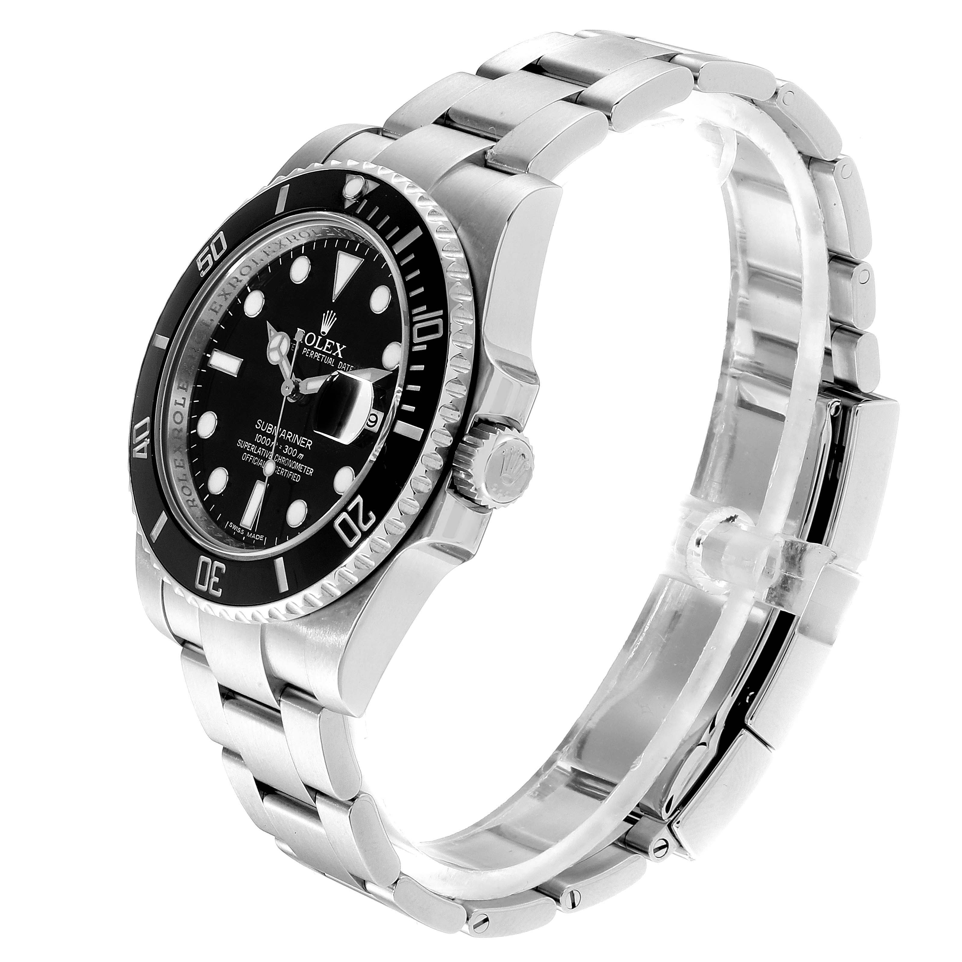 This image shows a side angle of a Rolex Submariner 116610 Men
s Stainless Steel Black Dial 116610 Men
s Stainless Steel Black Dial watch, highlighting the bezel, dial, case, crown, and bracelet.