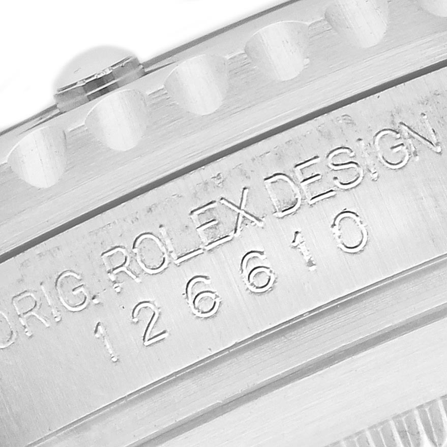 The image shows a close-up of the engravings on the case of a Rolex Submariner 126610 Men's Stainless Steel Black Dial 126610 Men's Stainless Steel Black Dial, including its design number.