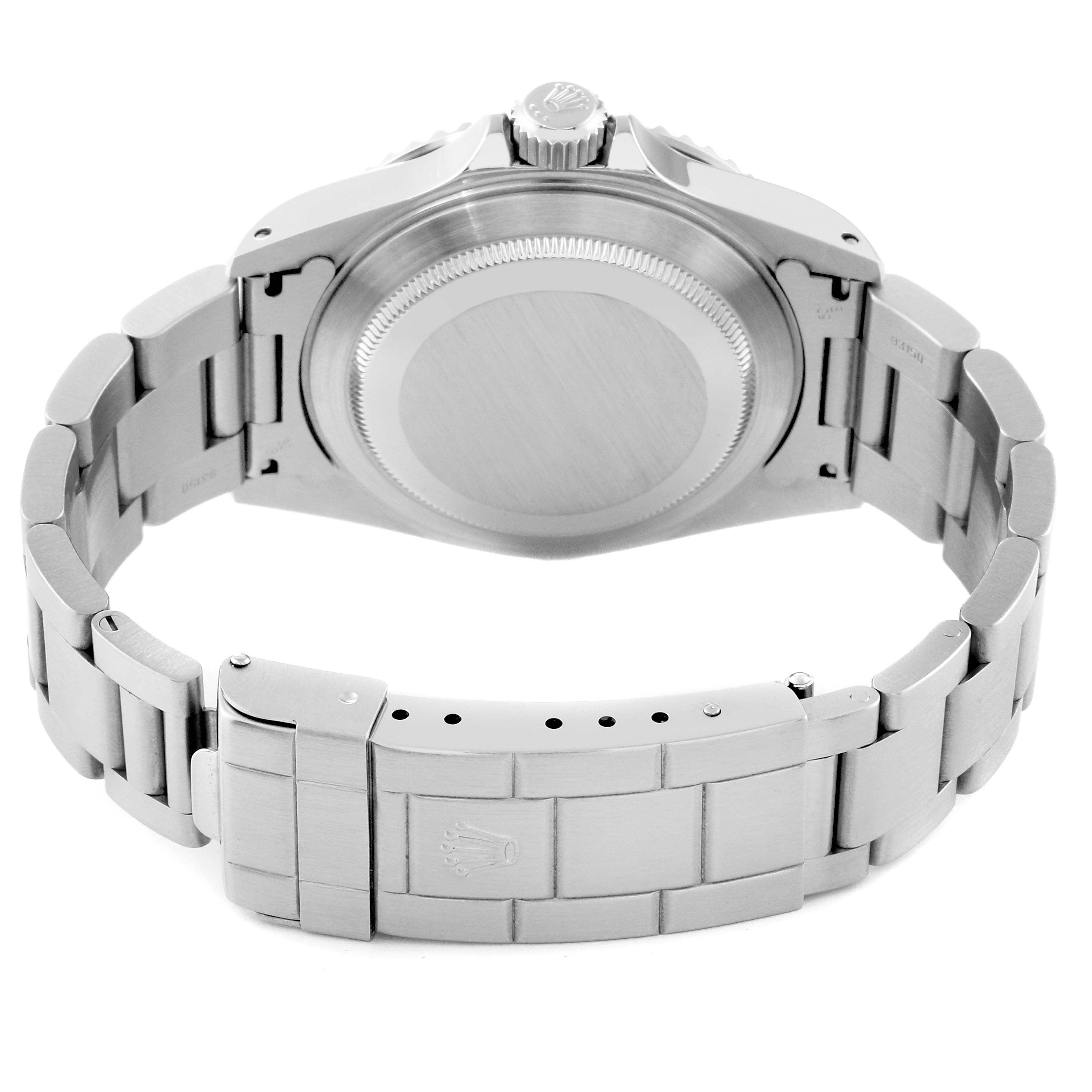 This image shows the back case and metal bracelet of a Rolex Submariner 14060M Men
s Stainless Steel Black Dial 14060M Men
s Stainless Steel Black Dial watch from a rear angle.