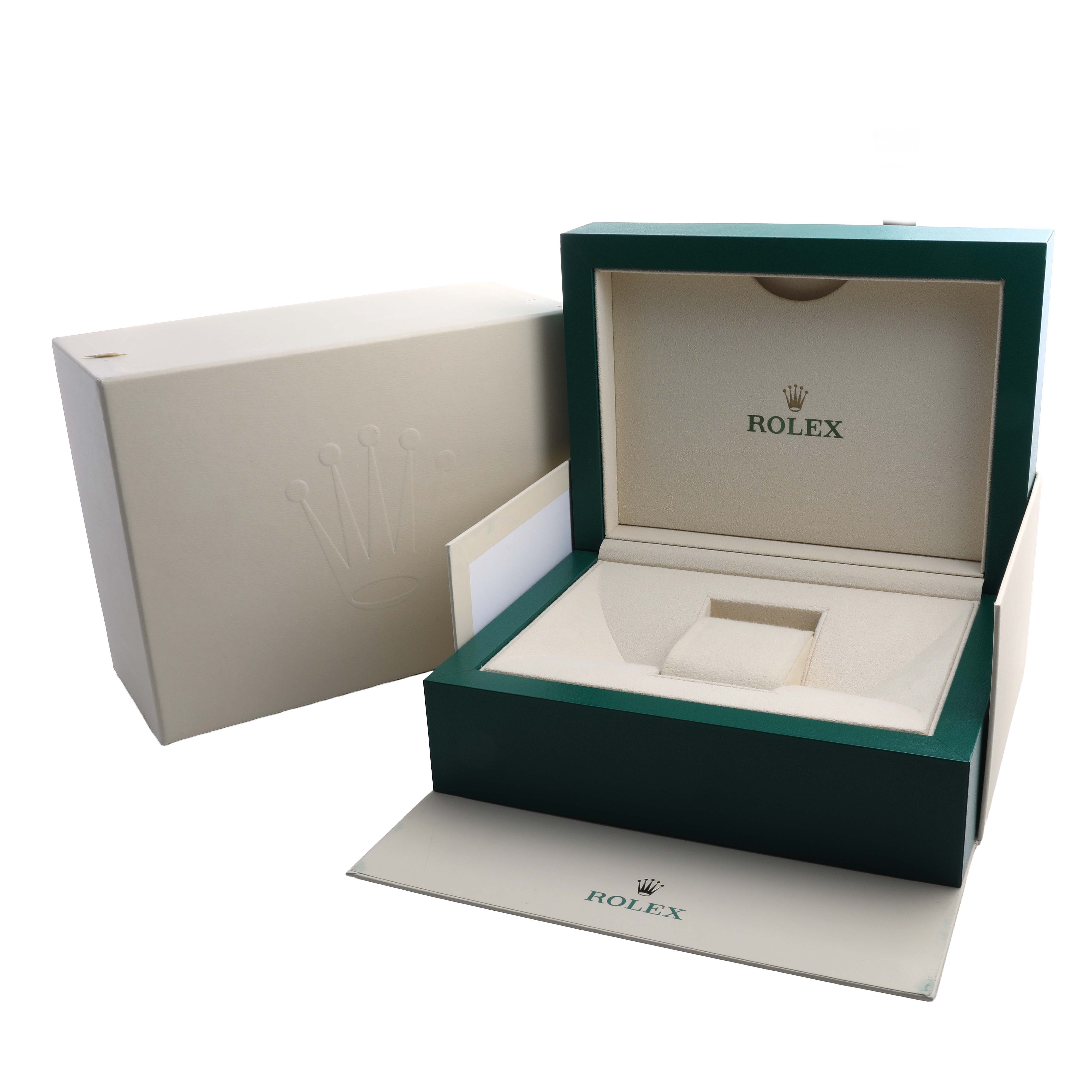 The image shows the open watch box of a Rolex Yacht-Master 226658 Men's Yellow Gold Beige Dial, featuring the interior and exterior packaging.