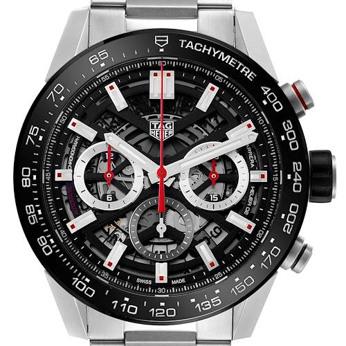 Photo of Tag Heuer Carrera Chronograph Steel Skeleton Dial Mens Watch CBG2A10 Box Card