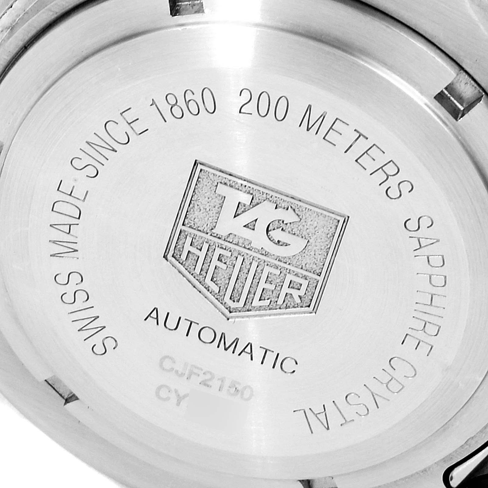 This image shows the back case of a Tag Heuer Link CJF2150.BB0595 Men's Steel and Gold (two tone) Silver Dial CJF2150.BB0595 Men's Steel and Gold (two tone) Silver Dial model watch, highlighting brand markings and specifications.