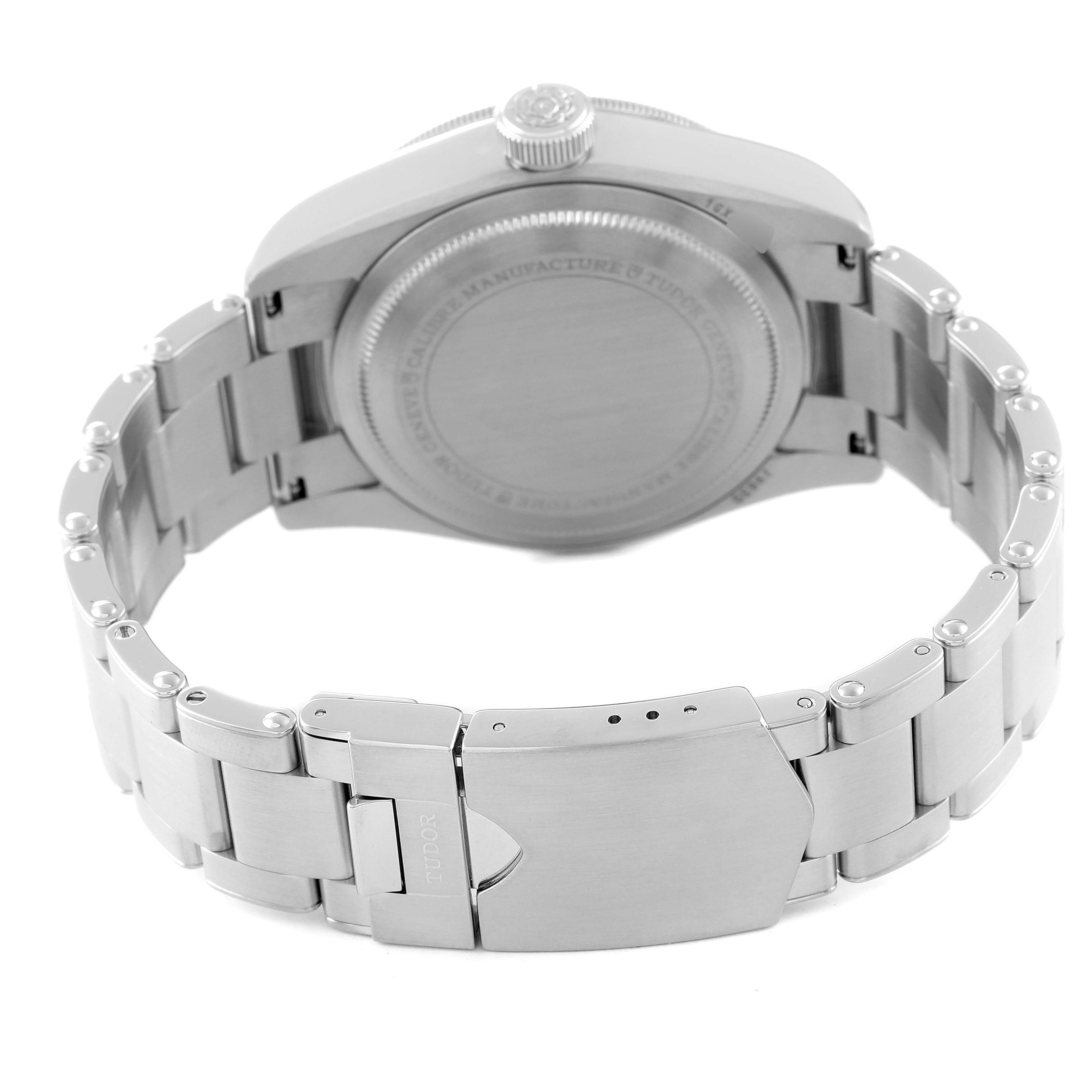 The image shows the back case and bracelet of a Tudor Heritage Black Bay 79830RB Men
s Stainless Steel Black Dial 79830RB Men
s Stainless Steel Black Dial watch, viewed from the rear.