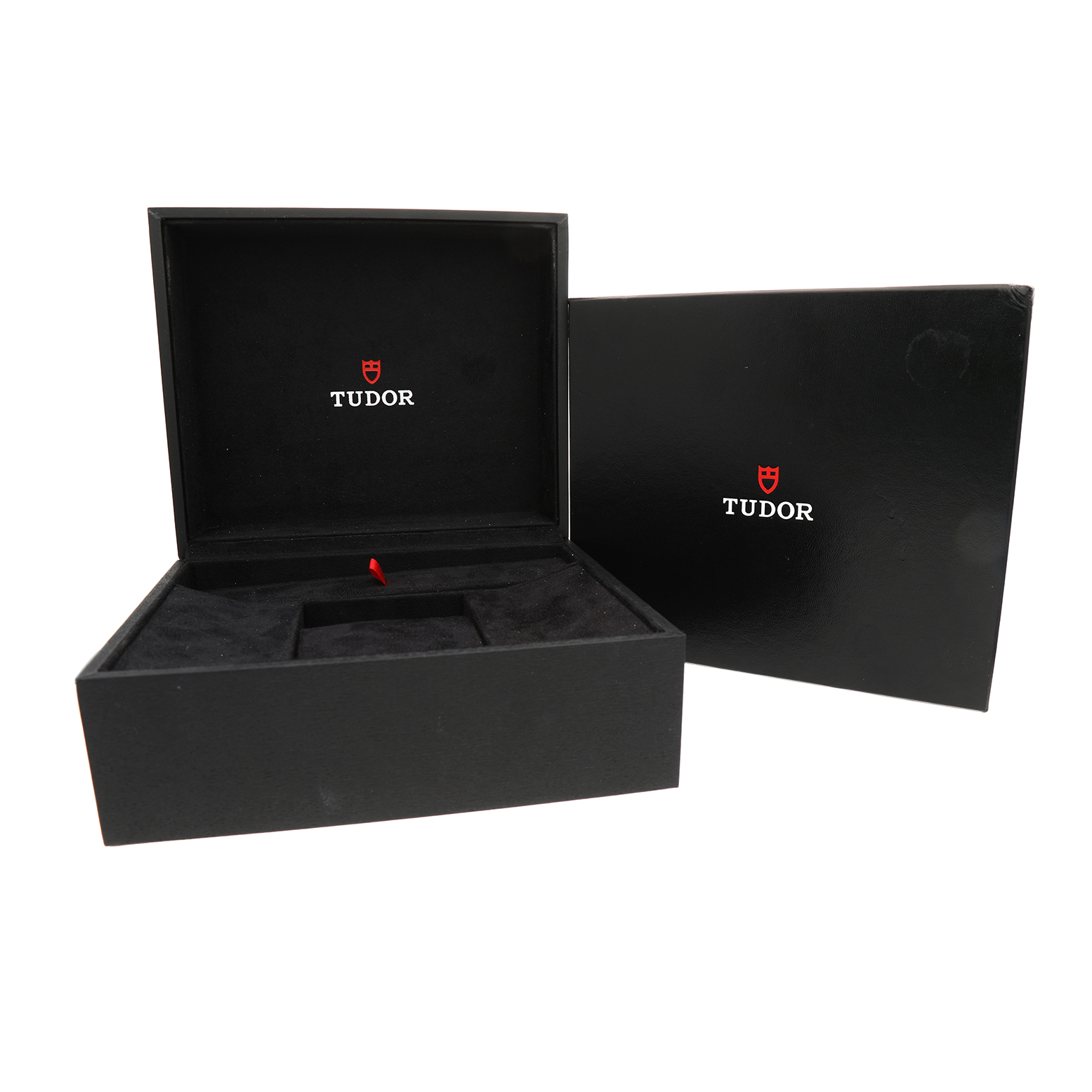 The image shows an open black box for the Tudor Prince 72033 Men's Steel and Gold (two tone) Blue Dial watch, featuring the brand logo inside the lid.