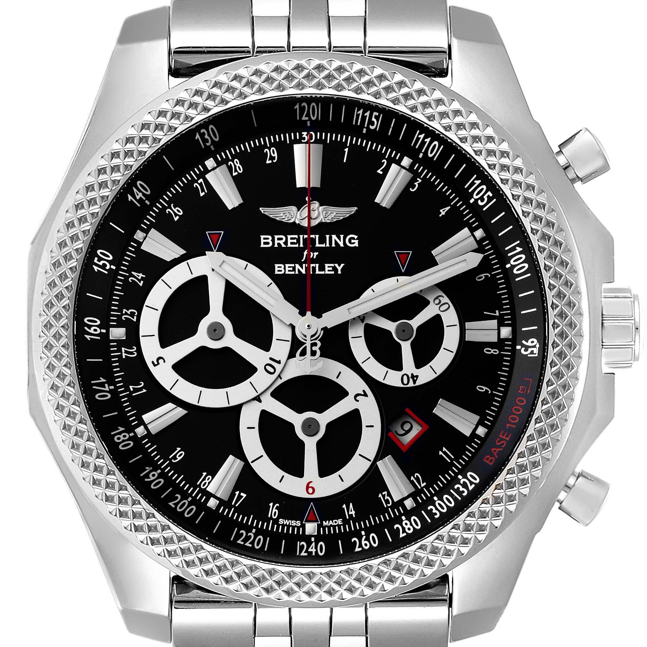 The image shows a front view of the Bentley model by Breitling, featuring its bezel, dial, and subdials.