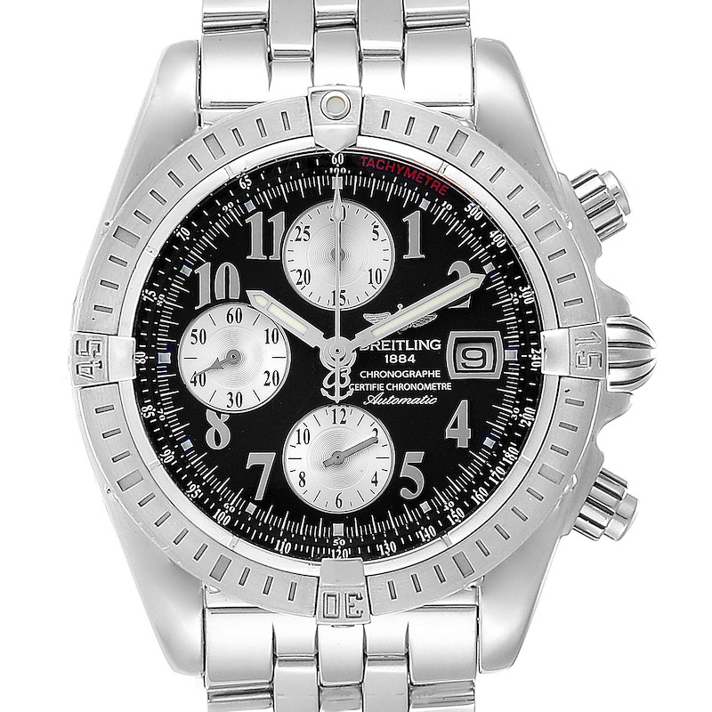 Breitling Chronomat Evolution Steel Black Dial Steel Mens Watch A13356 SwissWatchExpo