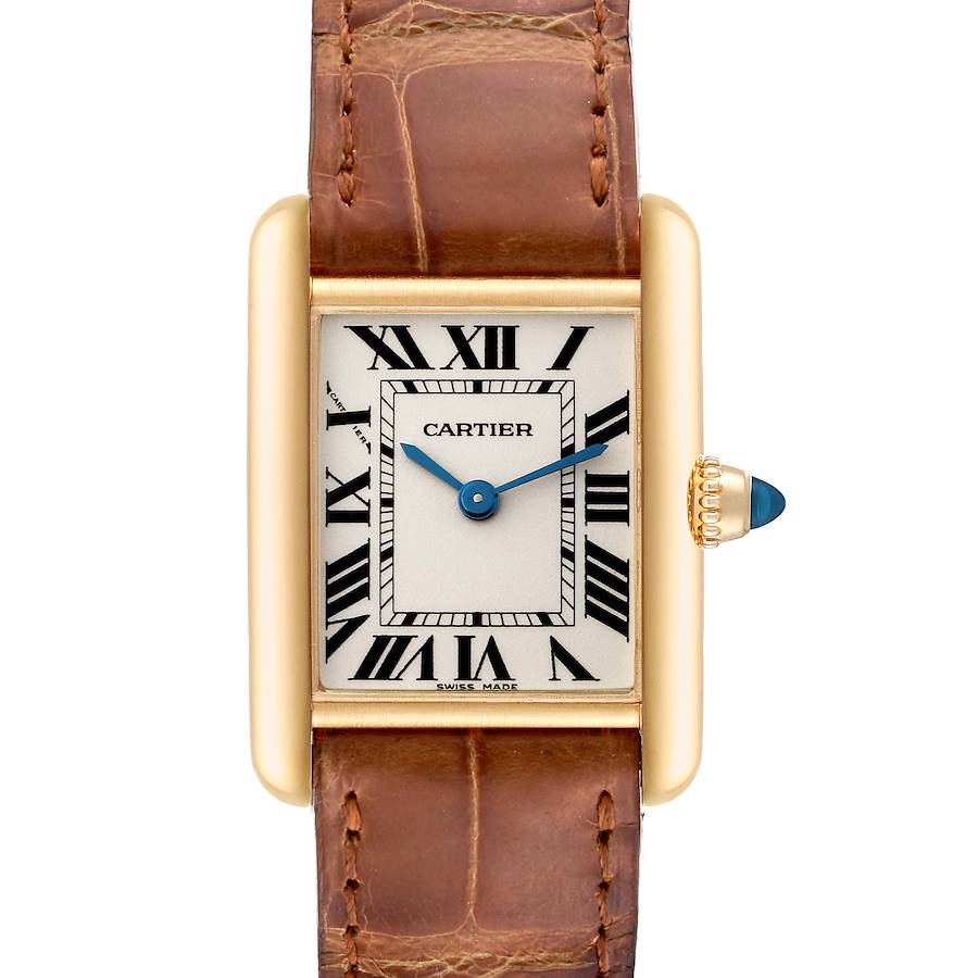 Cartier Tank Louis Small Yellow Gold Brown Strap Ladies Watch W1529856 Papers SwissWatchExpo