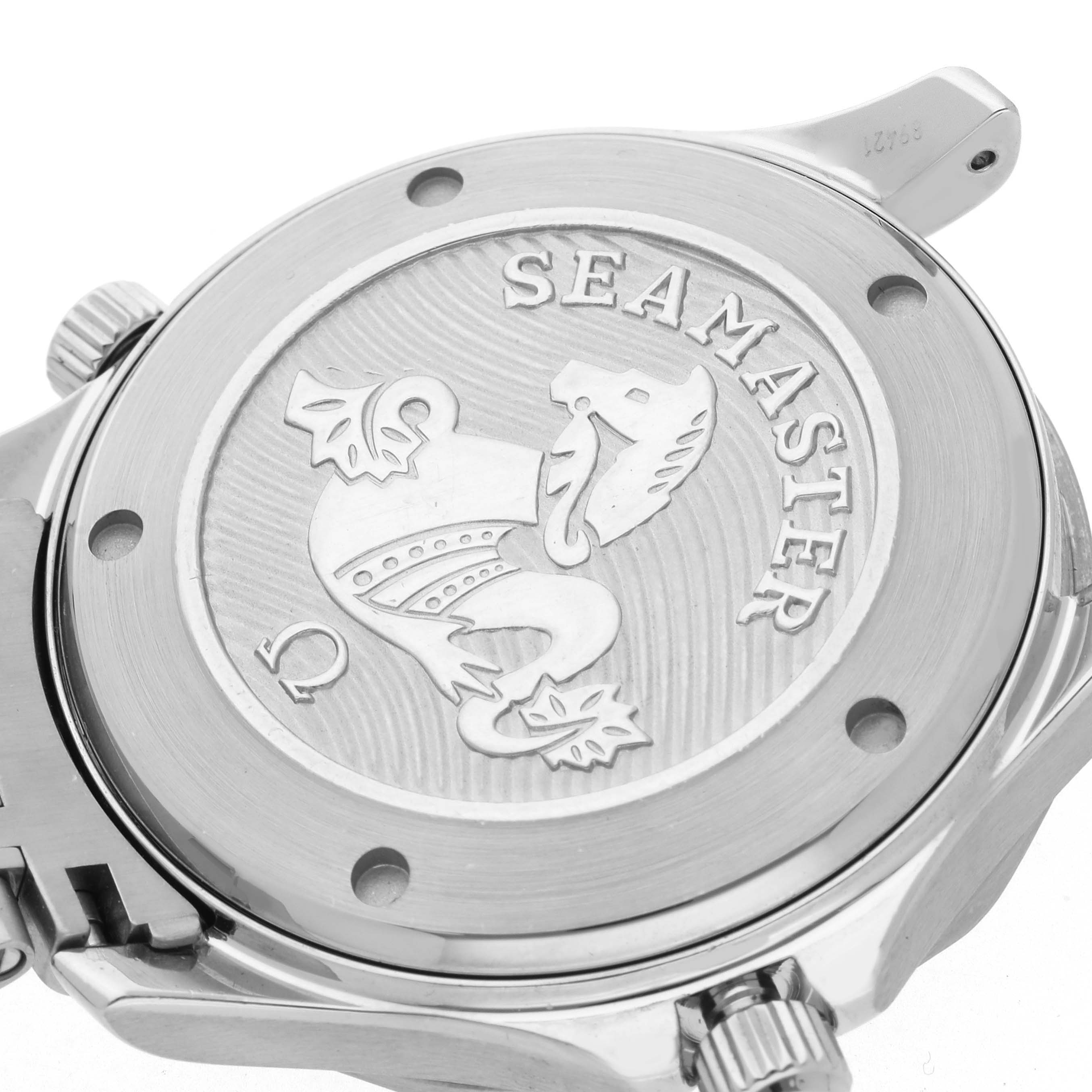 The image shows the case back of an Omega Seamaster 212.30.41.20.01.003 Men's Stainless Steel Black Dial 212.30.41.20.01.003 Men's Stainless Steel Black Dial, featuring its embossed logo and detailing.