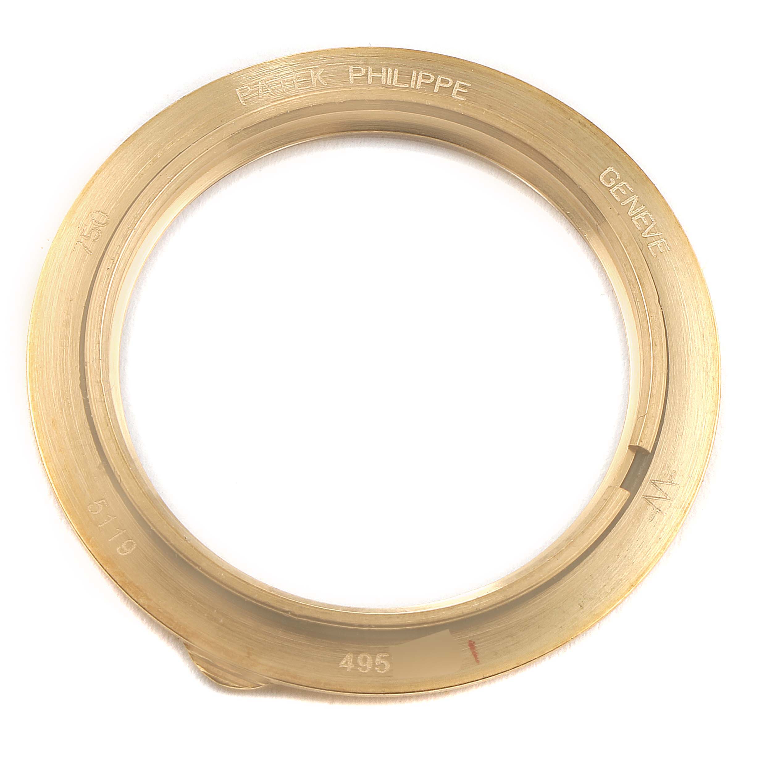 This image shows a gold bezel for the Patek Philippe Calatrava 5119J Men's Yellow Gold White Dial 5119J Men's Yellow Gold White Dial model, viewed from above.