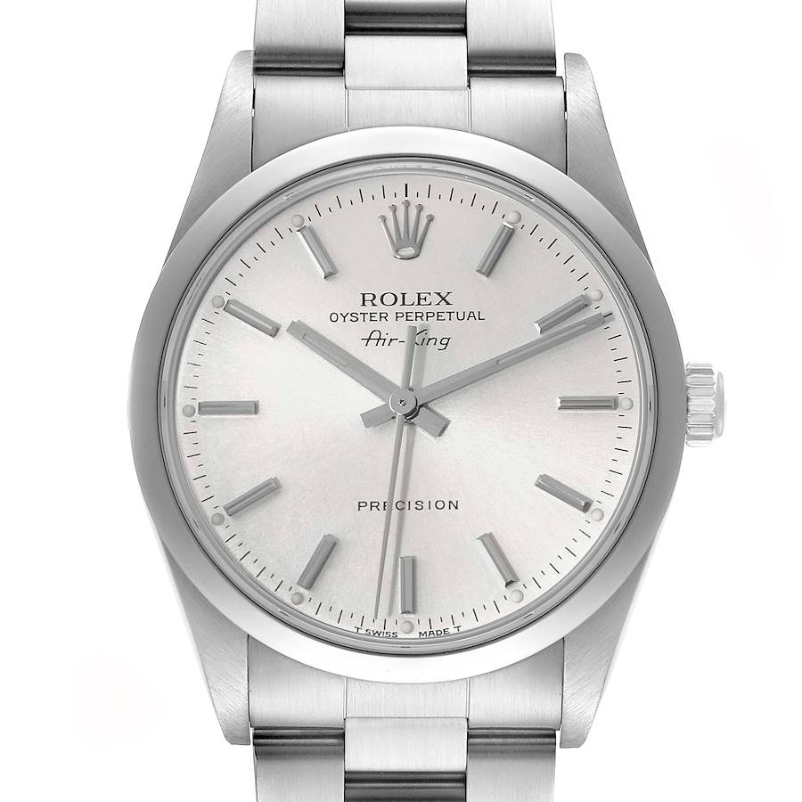 Rolex Air King Silver Dial Smooth Bezel Steel Mens Watch 14000 Box Papers SwissWatchExpo