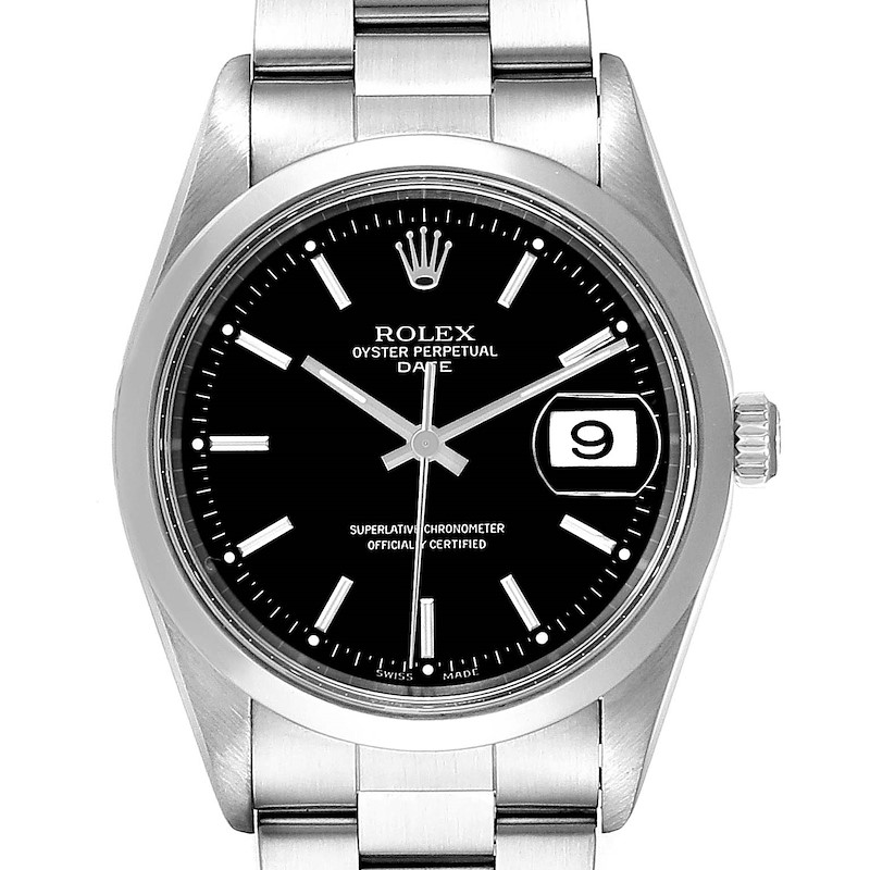 Rolex Date Black Dial Domed Bezel Automatic Steel Mens Watch 15200 SwissWatchExpo