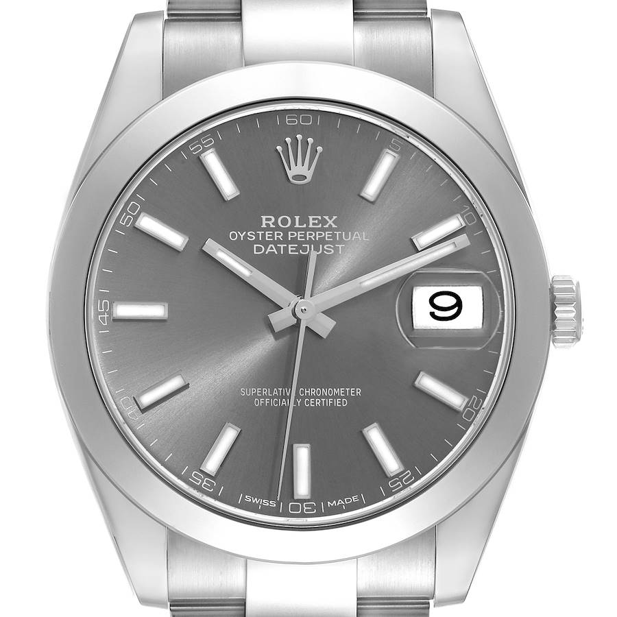 Rolex Datejust 41 Slate Dial Smooth Bezel Steel Mens Watch 126300 SwissWatchExpo