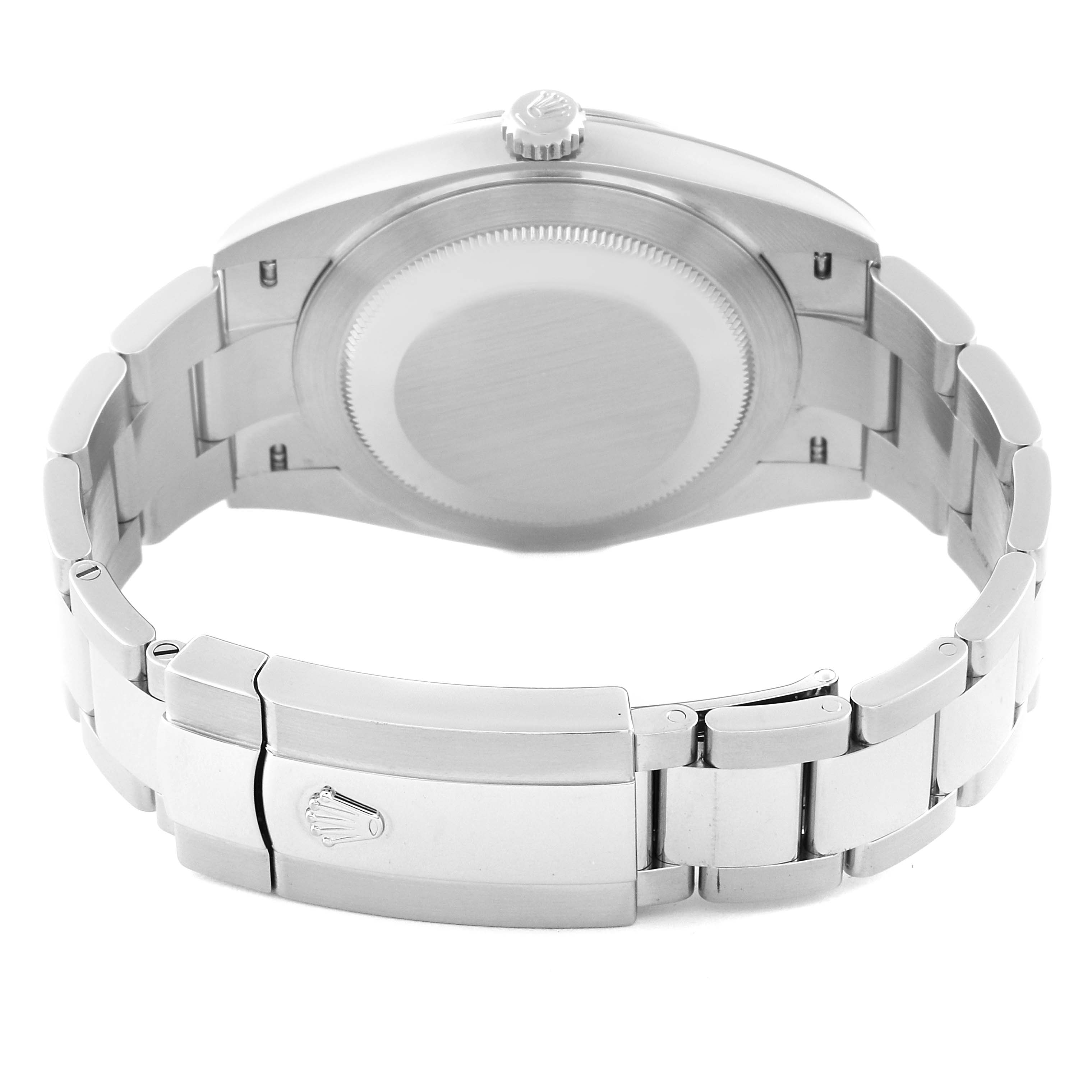 The image shows the back view of a Rolex Datejust 41 126300 Men's Stainless Steel Grey Dial 126300 Men's Stainless Steel Grey Dial, focusing on the case back and clasp.