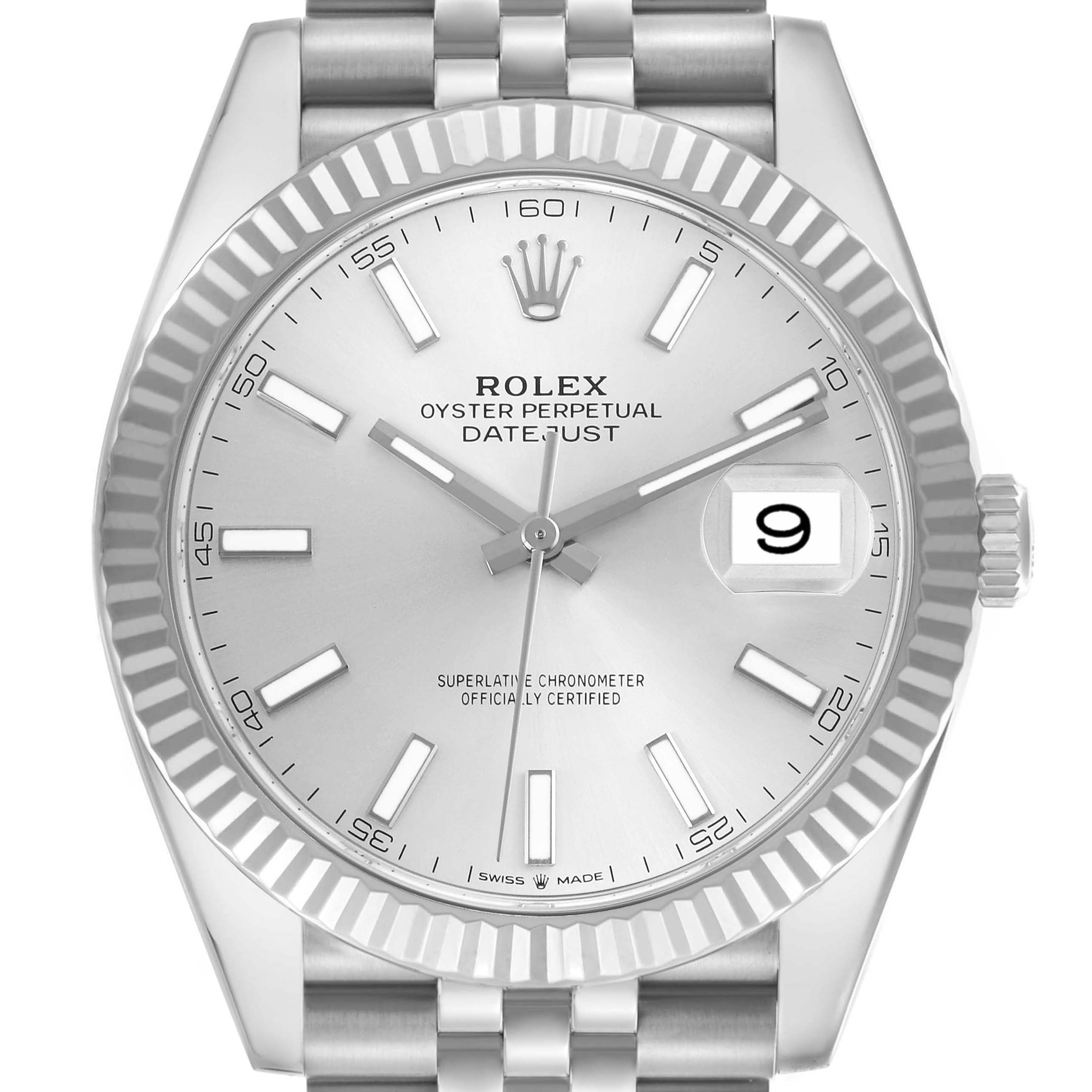 The Rolex Datejust 41 126334 Men's Stainless Steel Blue Dial 126334 Men's Stainless Steel Blue Dial is shown from a front angle, displaying the dial, bezel, and bracelet.