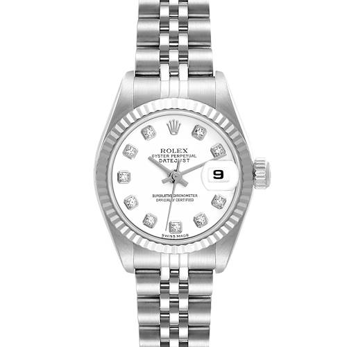 Photo of Rolex Datejust Diamond Dial White Gold Steel Ladies Watch 79174 Box Papers