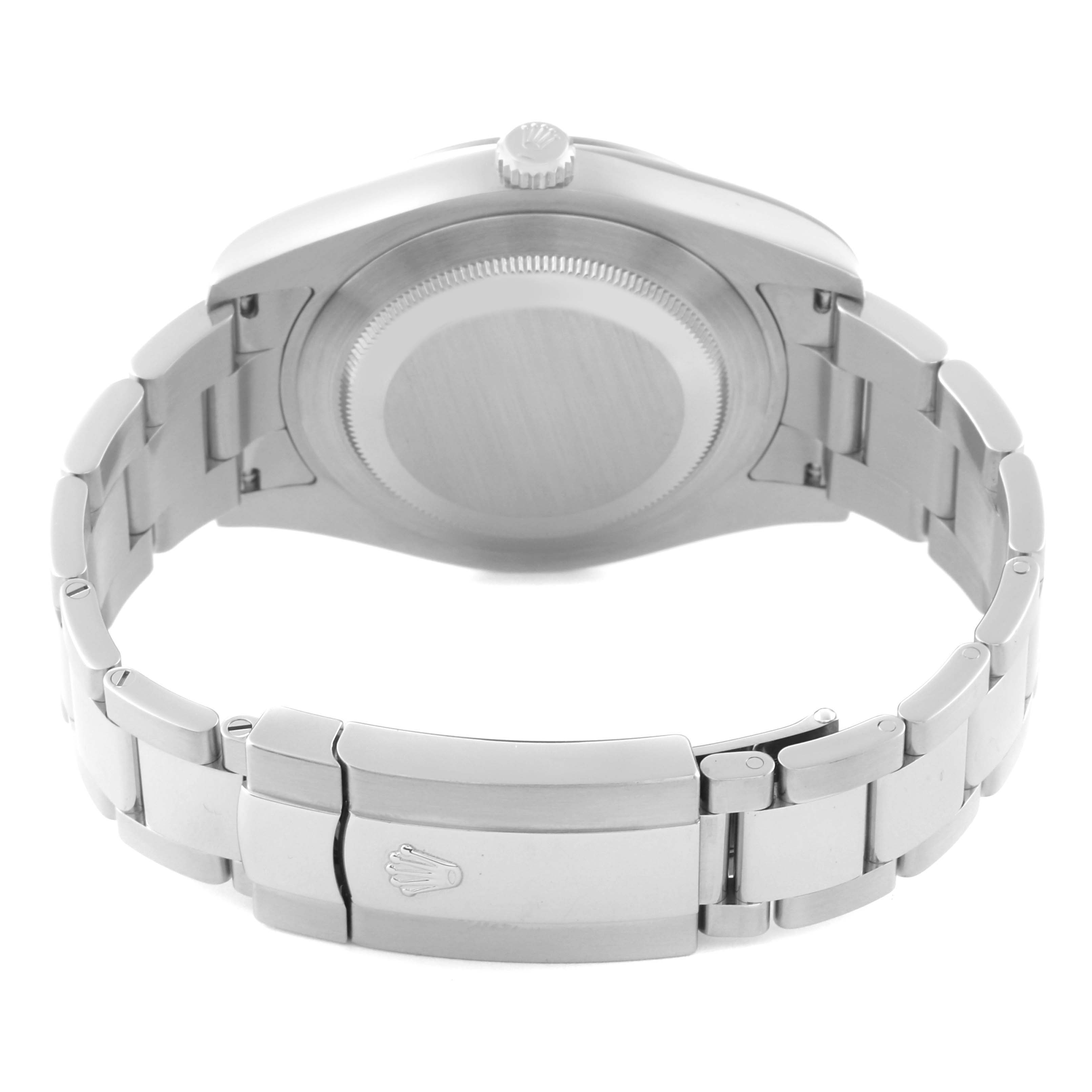 The image shows the back case, bracelet, and clasp of a Rolex Datejust 41 116334 Men
s Stainless Steel Blue Dial 116334 Men
s Stainless Steel Blue Dial watch from a rear angle.