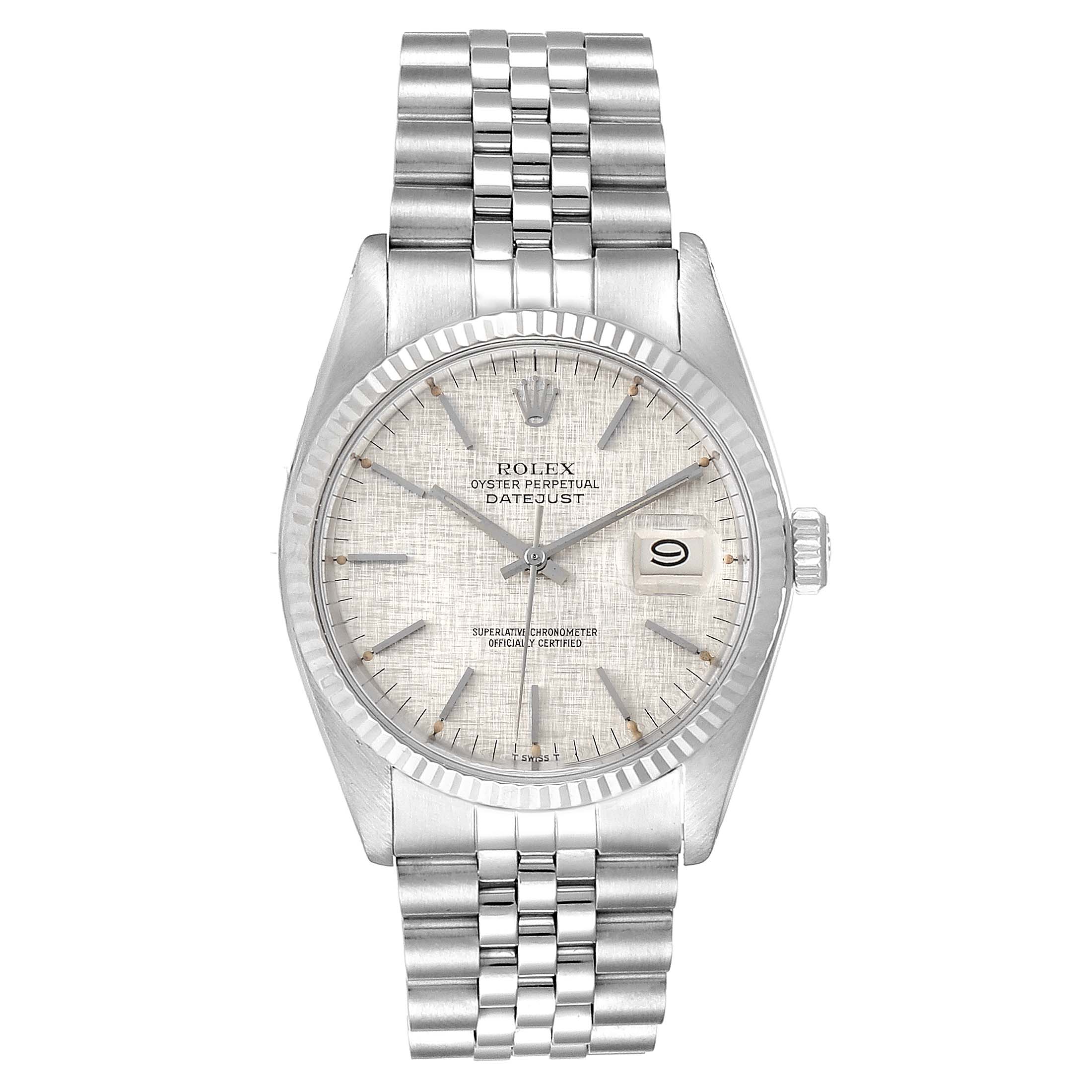 This Rolex Vintage Collection 16014 Men
s Stainless Steel Silver Dial 16014 Men
s Stainless Steel Silver Dial watch model is shown from the front view, displaying the dial, hands, date window, and bracelet.