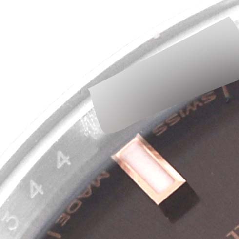 This close-up image shows the dial and part of the bezel of the Rolex Datejust 279161 Women's Steel and Gold (two tone) Brown Dial 279161 Women's Steel and Gold (two tone) Brown Dial watch.