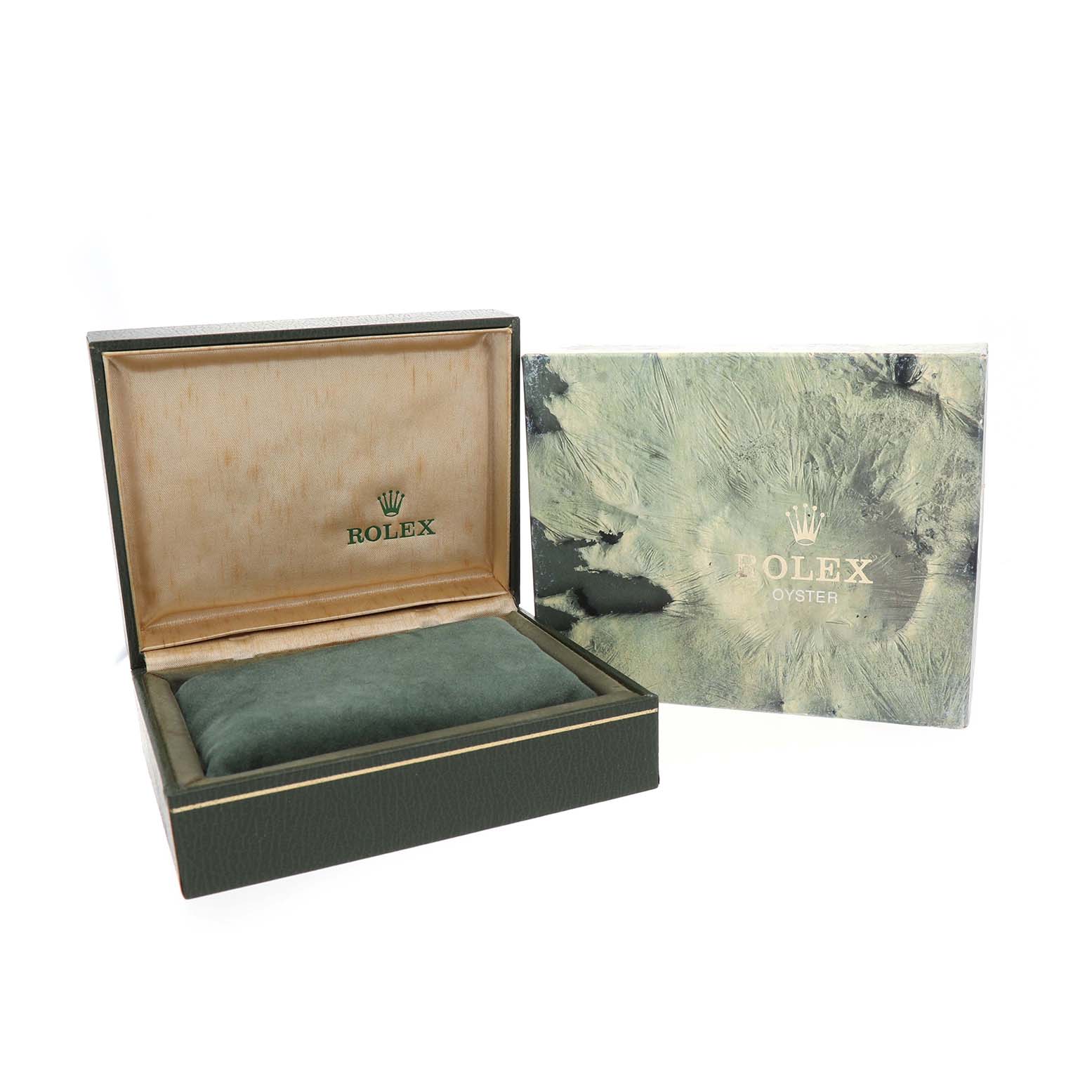 The image shows a Rolex Datejust 16234 Men's Stainless Steel Silver Dial box and outer box, with the logo prominently displayed.