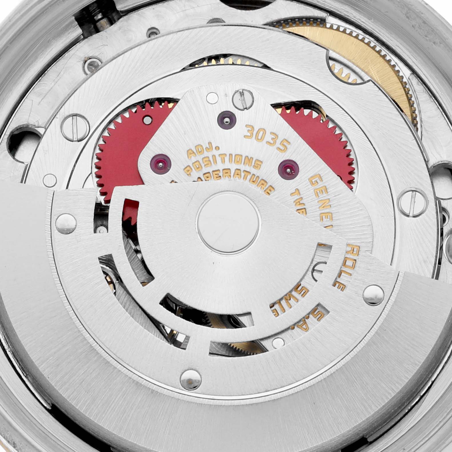The image shows a close-up of the inner mechanism, specifically the movement, of the Vintage Collection model by Rolex.