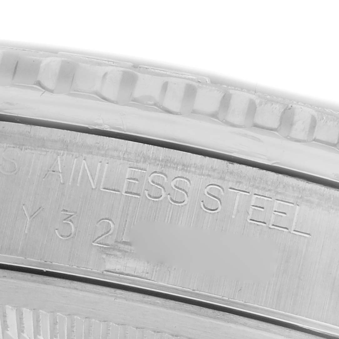 The image shows a close-up of the stainless steel case back of a Rolex Turn-o-Graph 16264 Men's Stainless Steel Black Dial 16264 Men's Stainless Steel Black Dial watch.