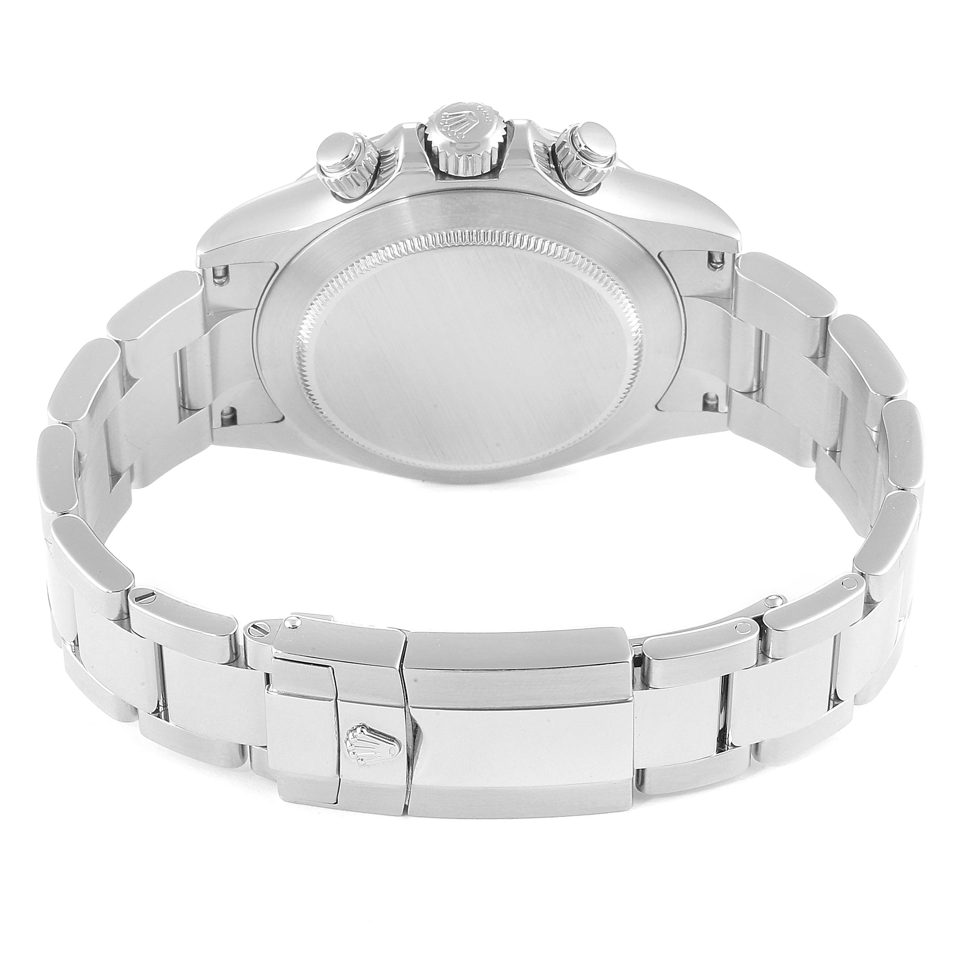 This image shows the back and bracelet of a Rolex Daytona 116520 Men's Stainless Steel Black Dial 116520 Men's Stainless Steel Black Dial watch, highlighting the clasp and crown.