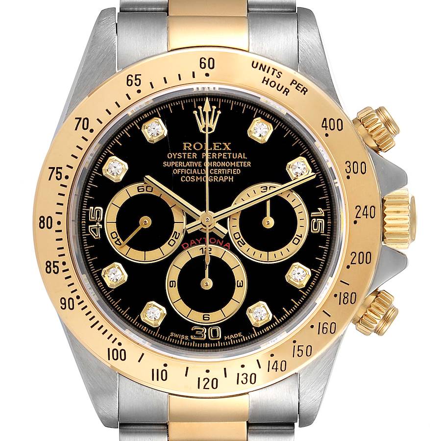Rolex Daytona Steel Yellow Gold Black Diamond Dial Mens Watch 16523 SwissWatchExpo