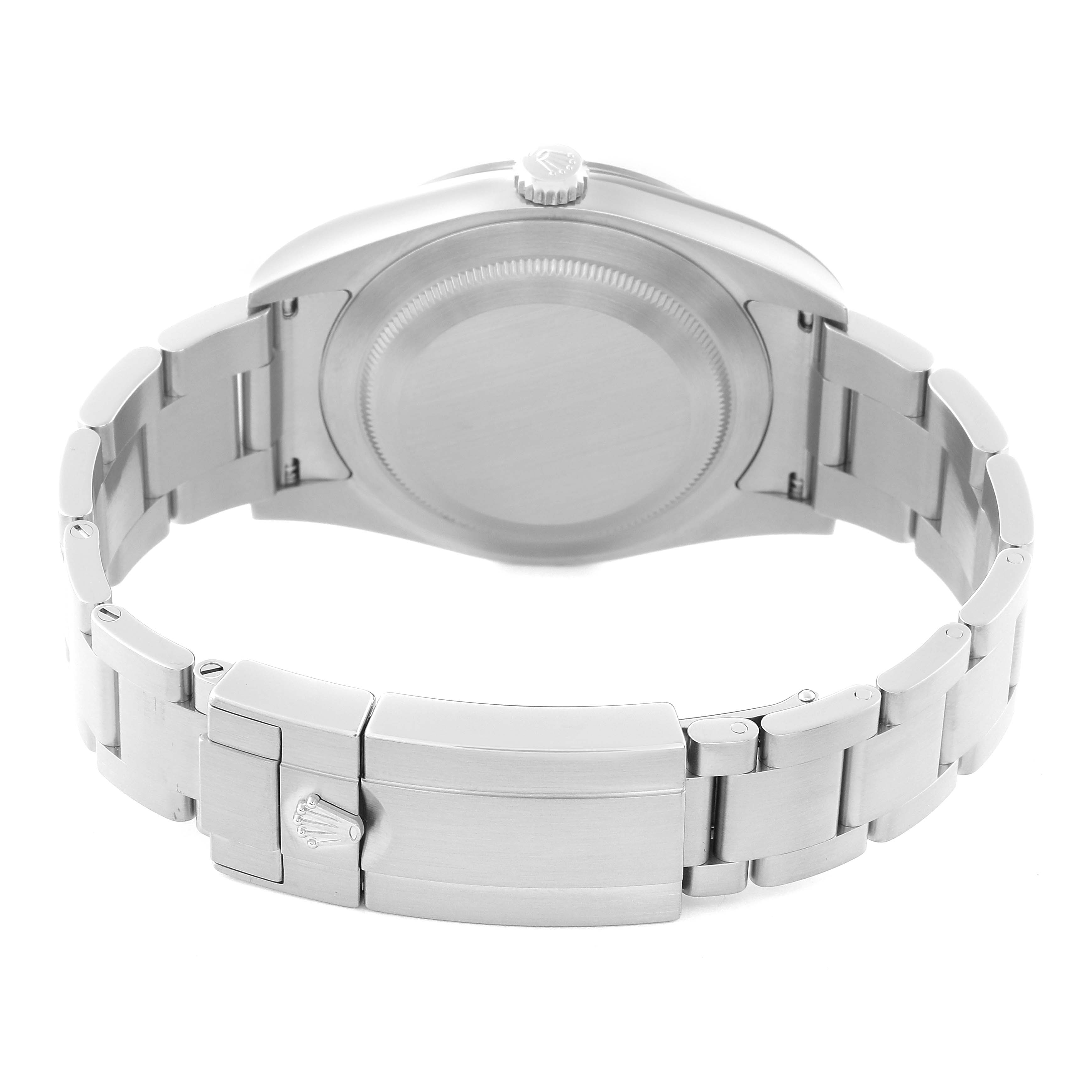 The image shows the back case and metal bracelet of a Rolex Explorer 214270 Men
s Stainless Steel Black Dial 214270 Men
s Stainless Steel Black Dial watch.