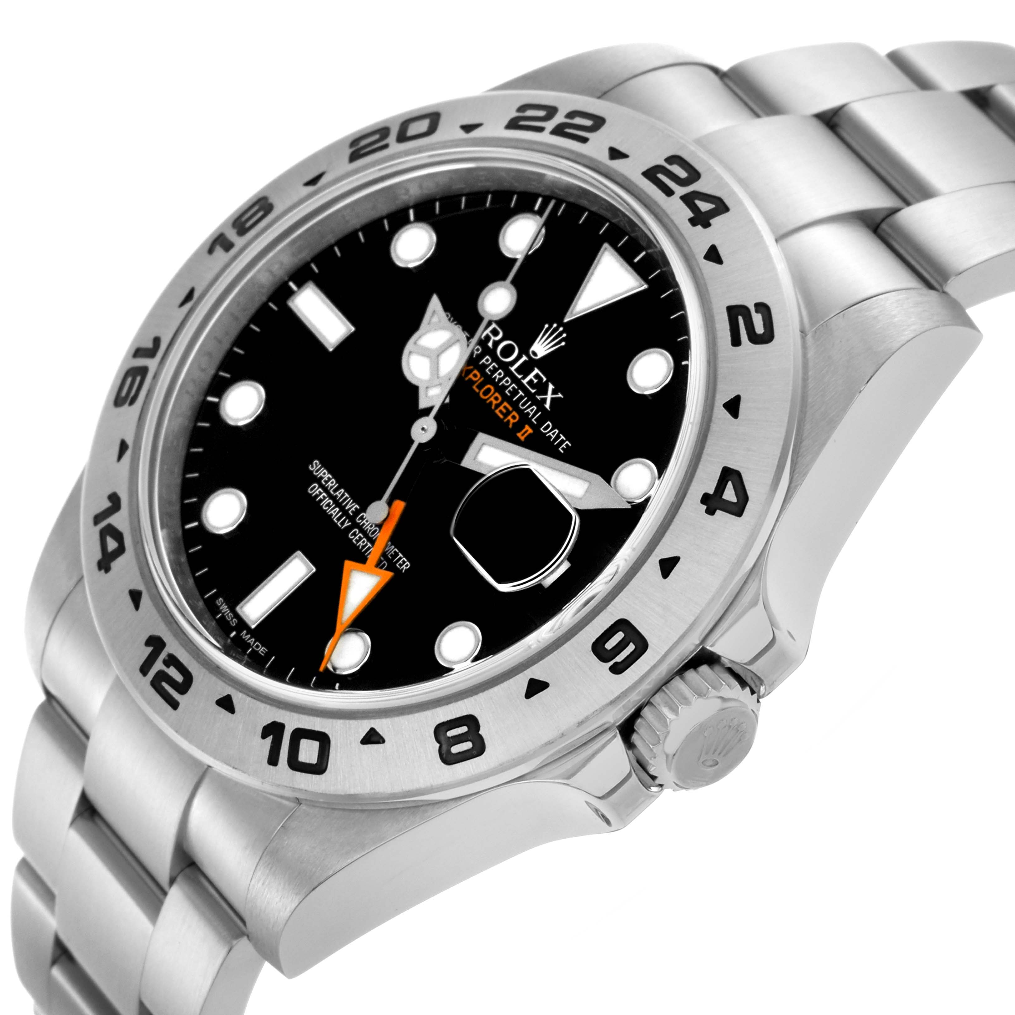 The Rolex Explorer 216570 Men's Stainless Steel Black Dial 216570 Men's Stainless Steel Black Dial model watch is shown from an angled side view, highlighting the bezel, crown, and bracelet.