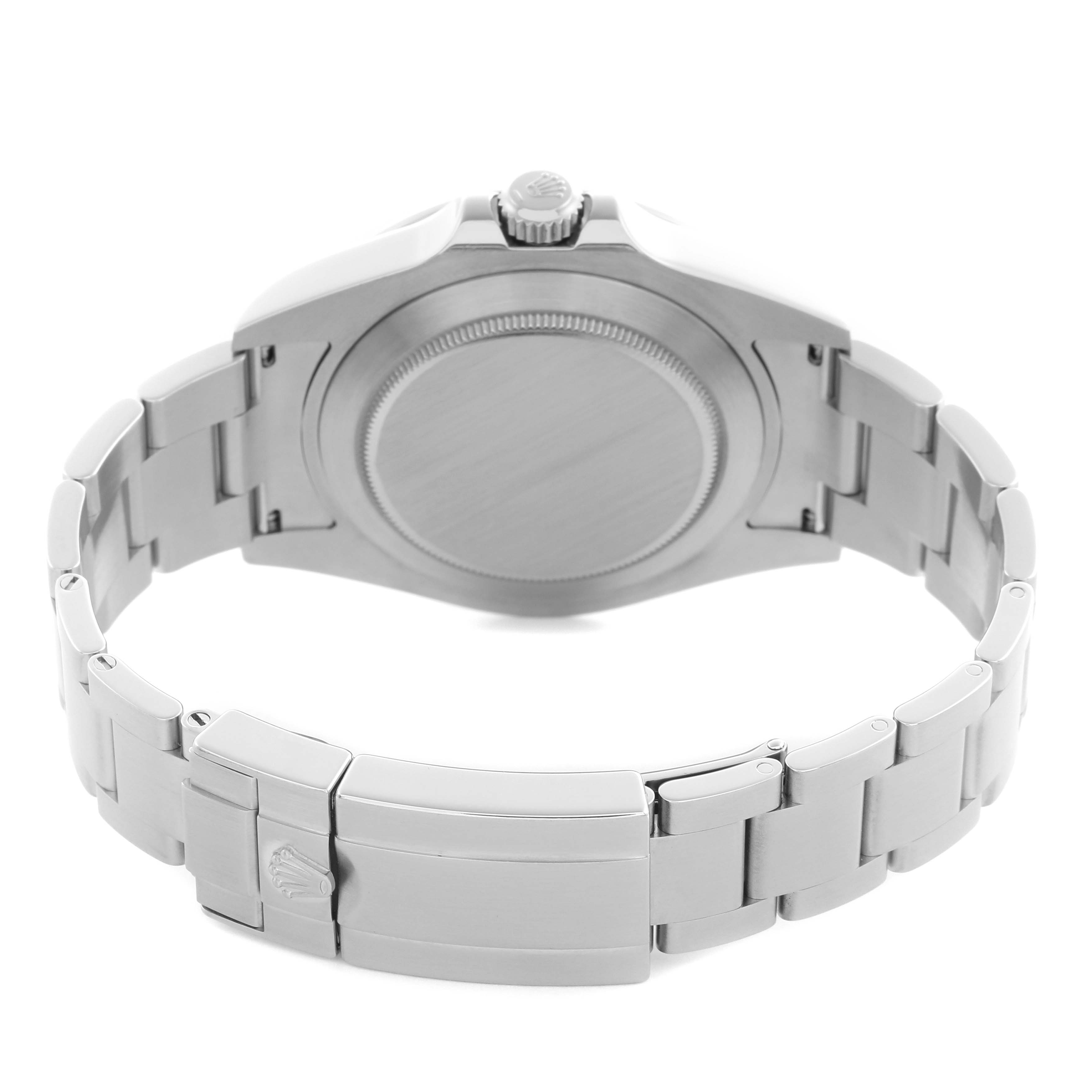 The image shows the back of a Rolex Explorer 216570 Men's Stainless Steel Black Dial 216570 Men's Stainless Steel Black Dial watch, highlighting the case back, bracelet, and clasp.